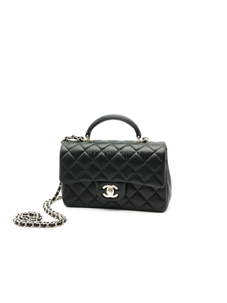 Mini Rectangle Top Handle Bag in Black Lambskin Leather & Light Gold Hardware Microchip LTE6HGJ6 | Purse Maison Luxury Bags Shop