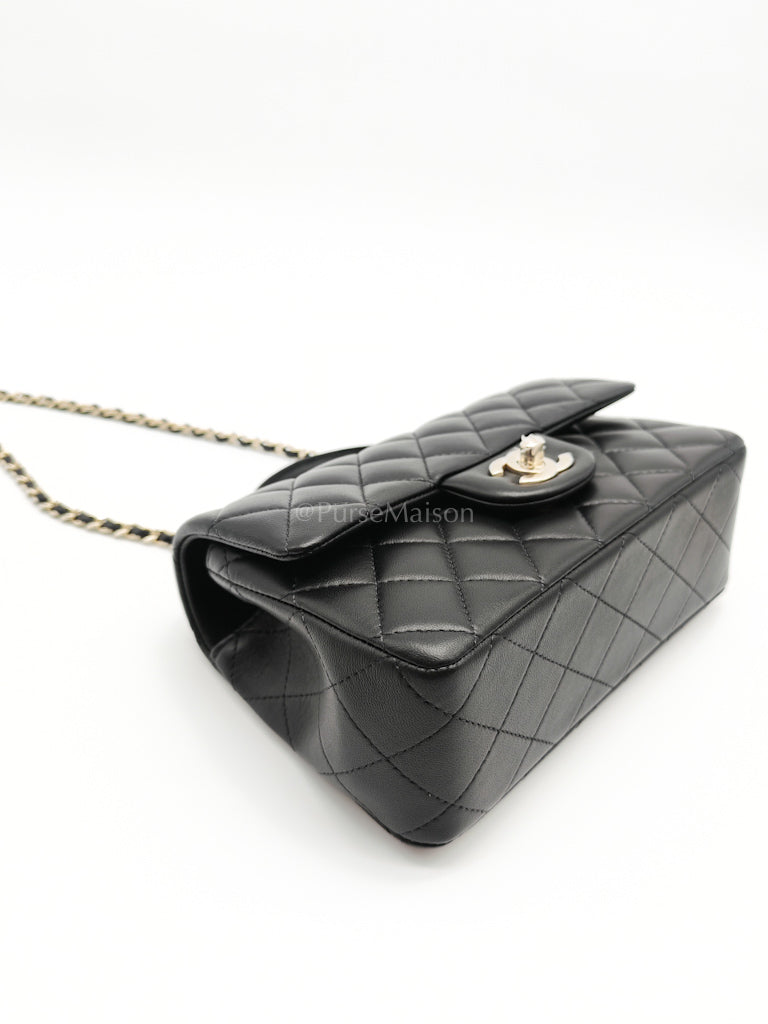 Mini Rectangle Top Handle Bag in Black Lambskin Leather & Light Gold Hardware Microchip LTE6HGJ6 | Purse Maison Luxury Bags Shop