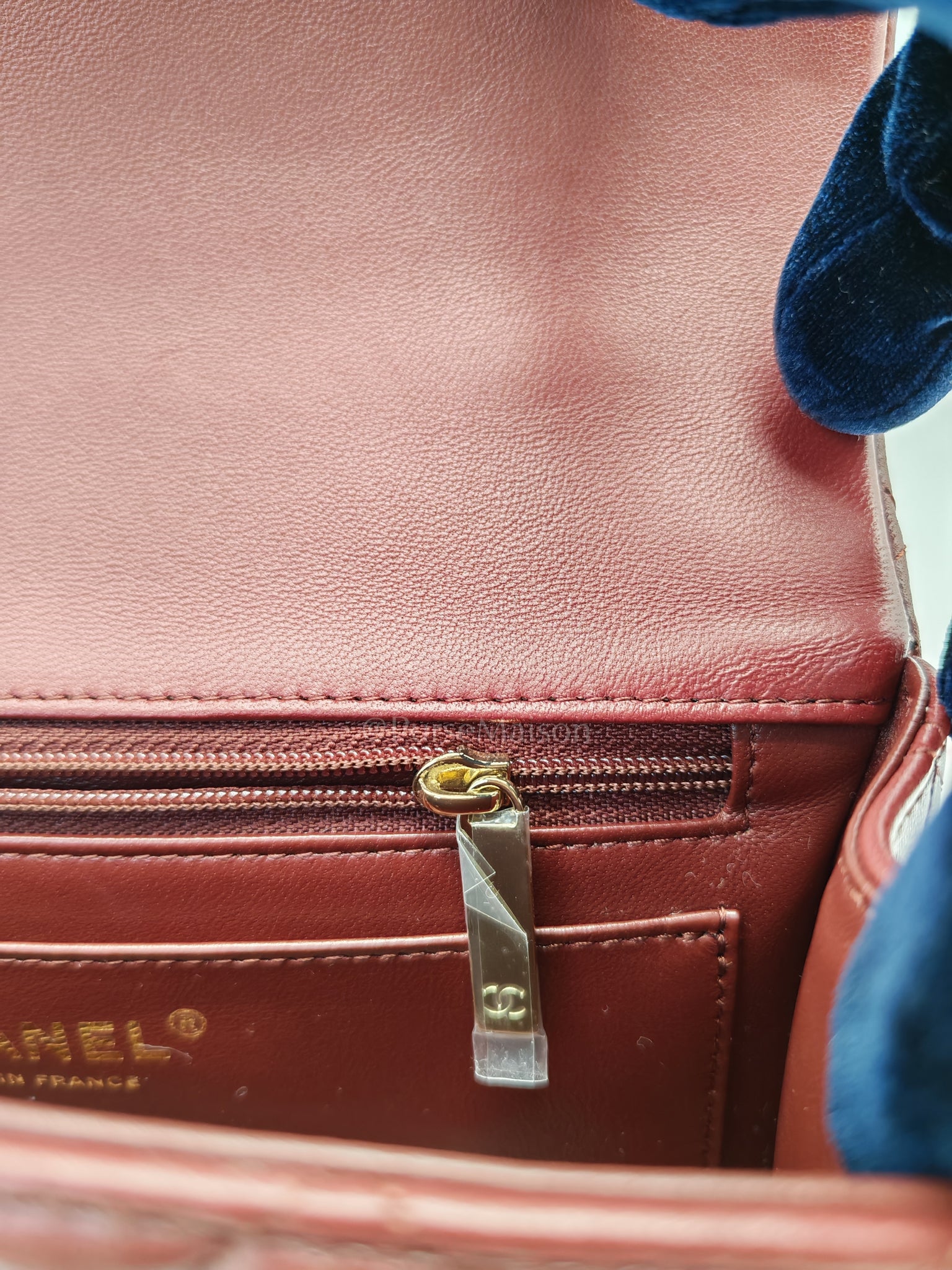 Mini Rectangle Top Handle in Burgundy Quilted Lambskin Leather and Light Gold Hardware (Microchip) | Purse Maison Luxury Bags Shop