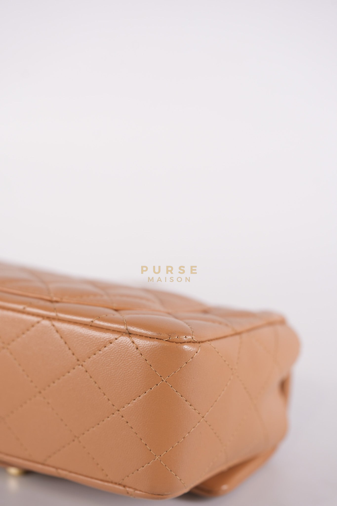 Mini Rectangle Top Handle in Caramel Lambskin Gold Hardware (Microchip) | Purse Maison Luxury Bags Shop