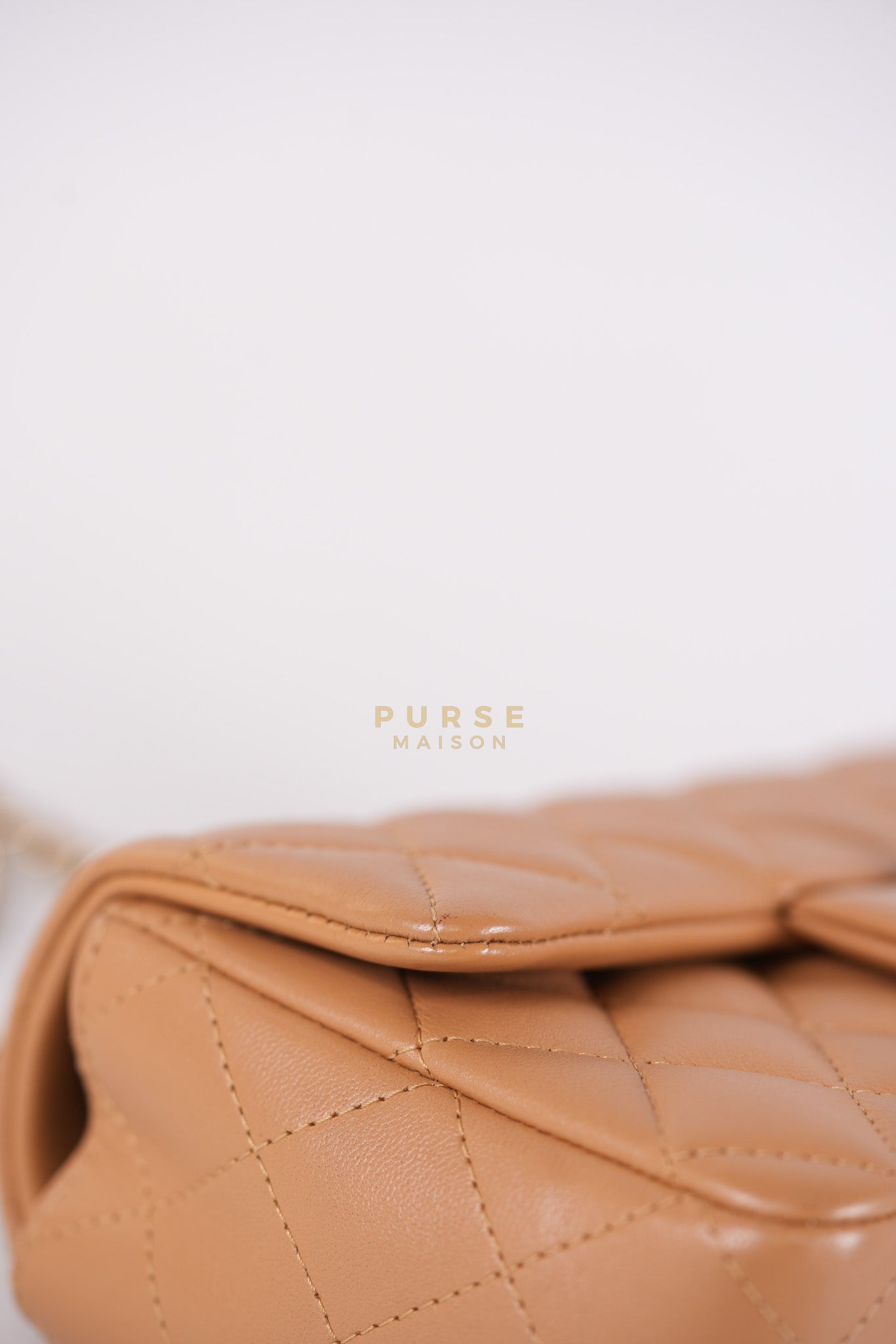 Mini Rectangle Top Handle in Caramel Lambskin Gold Hardware (Microchip) | Purse Maison Luxury Bags Shop