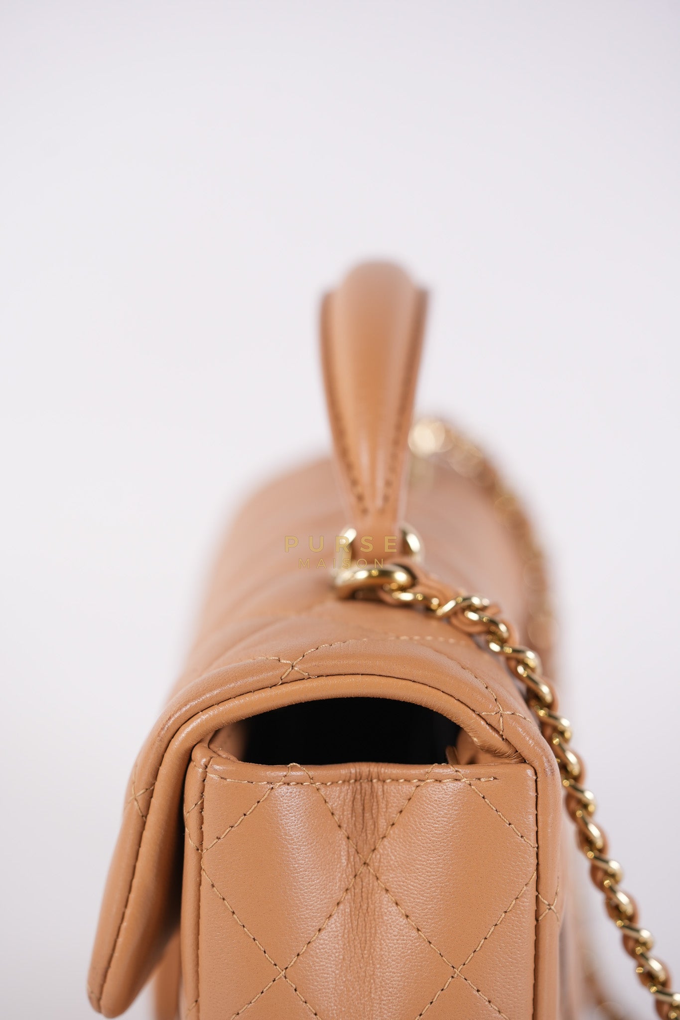 Mini Rectangle Top Handle in Caramel Lambskin Gold Hardware (Microchip) | Purse Maison Luxury Bags Shop