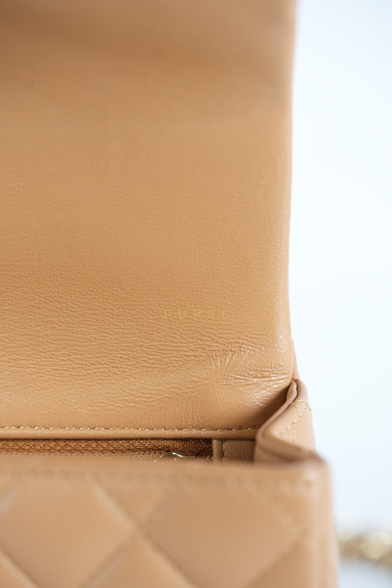 Mini Rectangle Top Handle in Caramel Lambskin Gold Hardware (Microchip) | Purse Maison Luxury Bags Shop