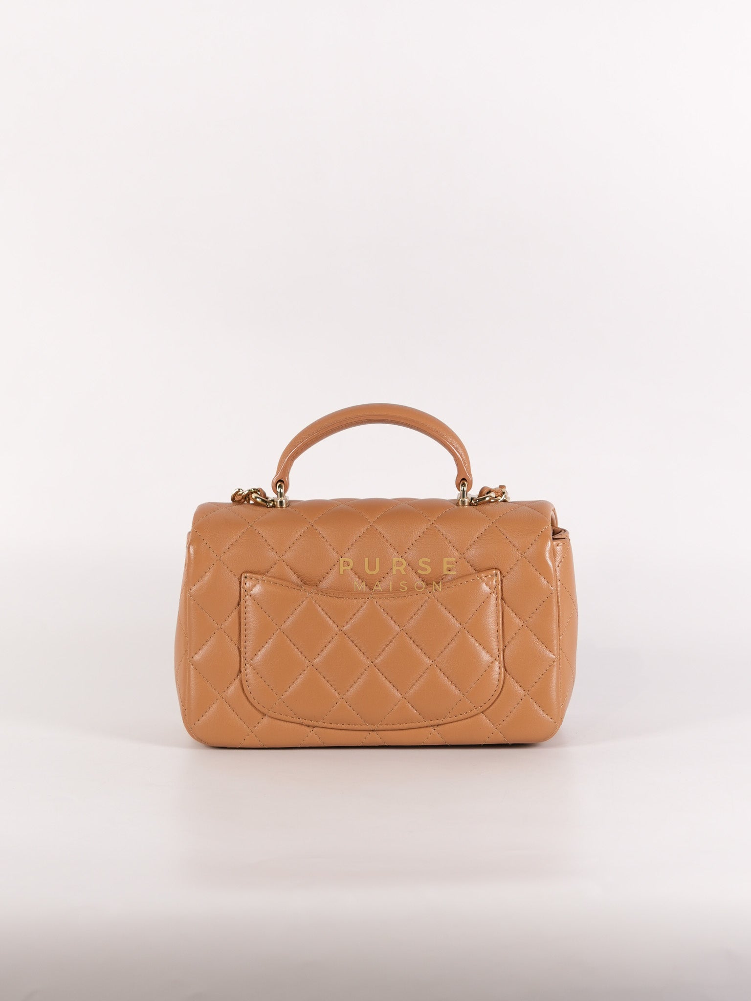 Mini Rectangle Top Handle in Caramel Lambskin Gold Hardware (Microchip) | Purse Maison Luxury Bags Shop