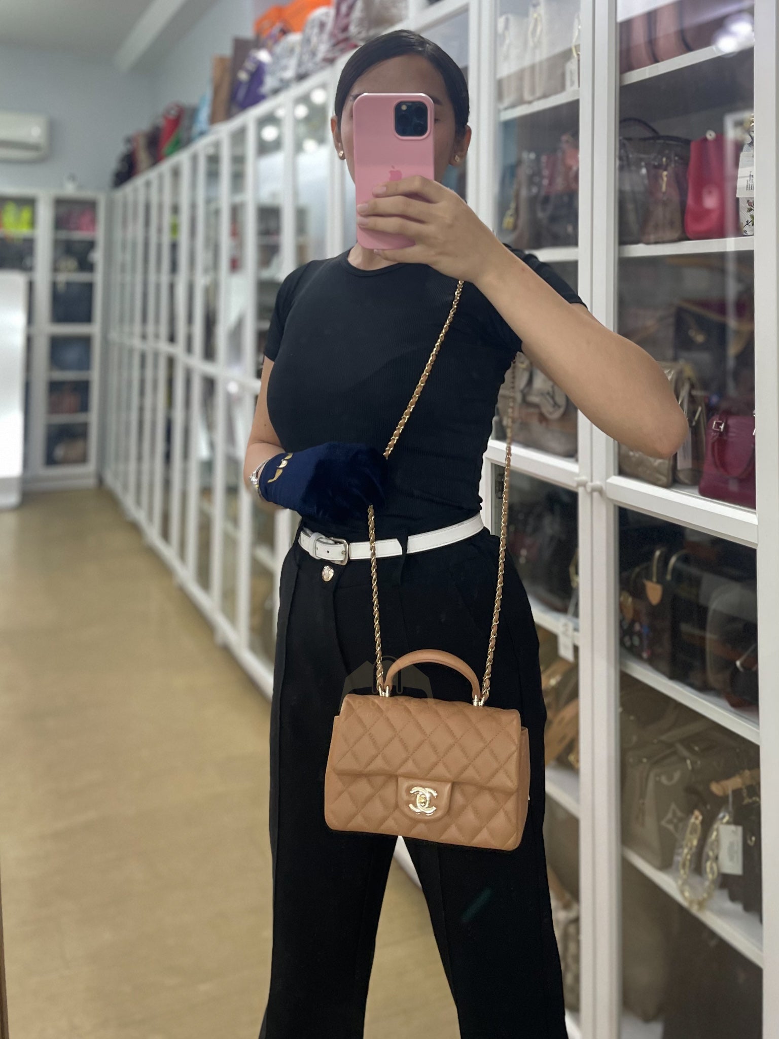 Mini Rectangle Top Handle in Caramel Lambskin Gold Hardware (Microchip) | Purse Maison Luxury Bags Shop