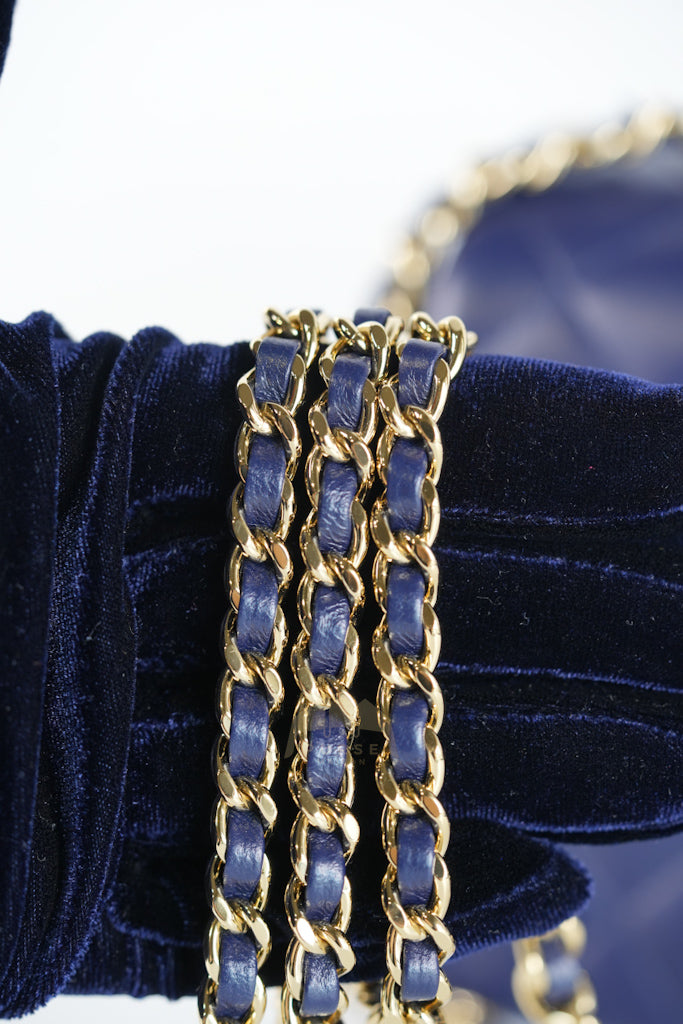 Mini Rectangle Top Handle in Navy Blue Lambskin Leather and Light Gold Hardware (Microchip) | Purse Maison Luxury Bags Shop