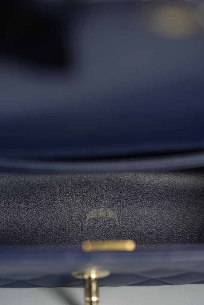 Mini Rectangle Top Handle in Navy Blue Lambskin Leather and Light Gold Hardware (Microchip) | Purse Maison Luxury Bags Shop