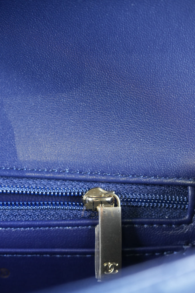 Mini Rectangle Top Handle in Navy Blue Lambskin Leather and Light Gold Hardware (Microchip) | Purse Maison Luxury Bags Shop