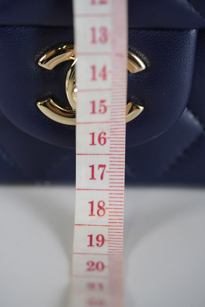 Mini Rectangle Top Handle in Navy Blue Lambskin Leather and Light Gold Hardware (Microchip) | Purse Maison Luxury Bags Shop