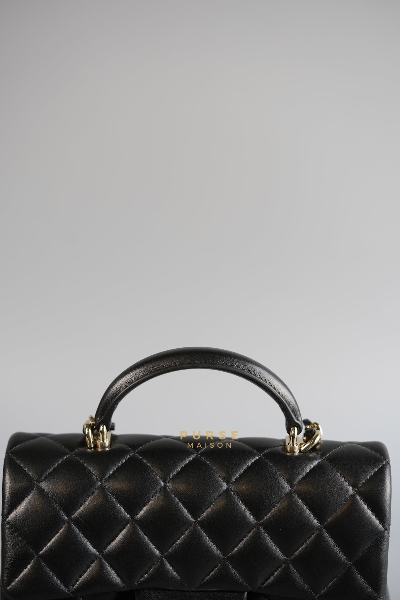 Mini Rectangle with Top Handle in Black Lambskin Leather and Light Gold Hardware (microchip) | Purse Maison Luxury Bags Shop