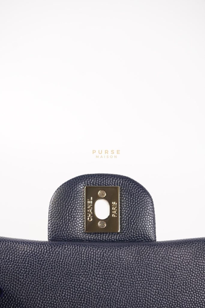 Mini Rectangular in Navy Blue Caviar Leather & Light Gold Hardware Series 26 | Purse Maison Luxury Bags Shop