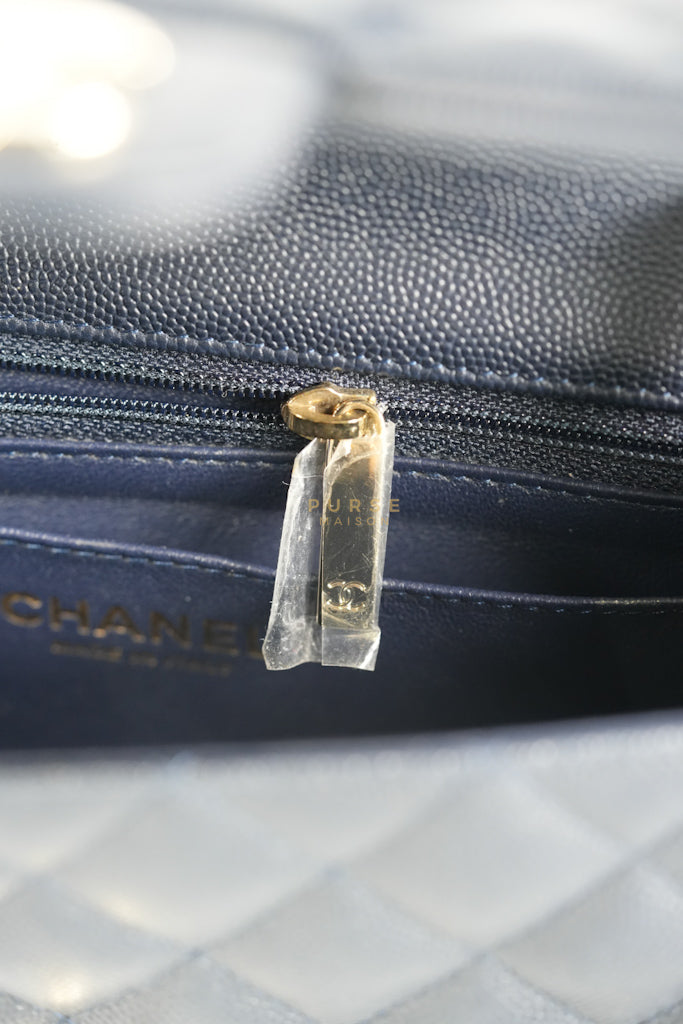 Mini Rectangular in Navy Blue Caviar Leather & Light Gold Hardware Series 26 | Purse Maison Luxury Bags Shop