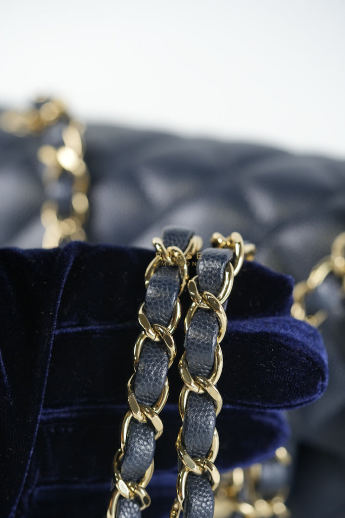 Mini Rectangular in Navy Blue Caviar Leather & Light Gold Hardware Series 26 | Purse Maison Luxury Bags Shop