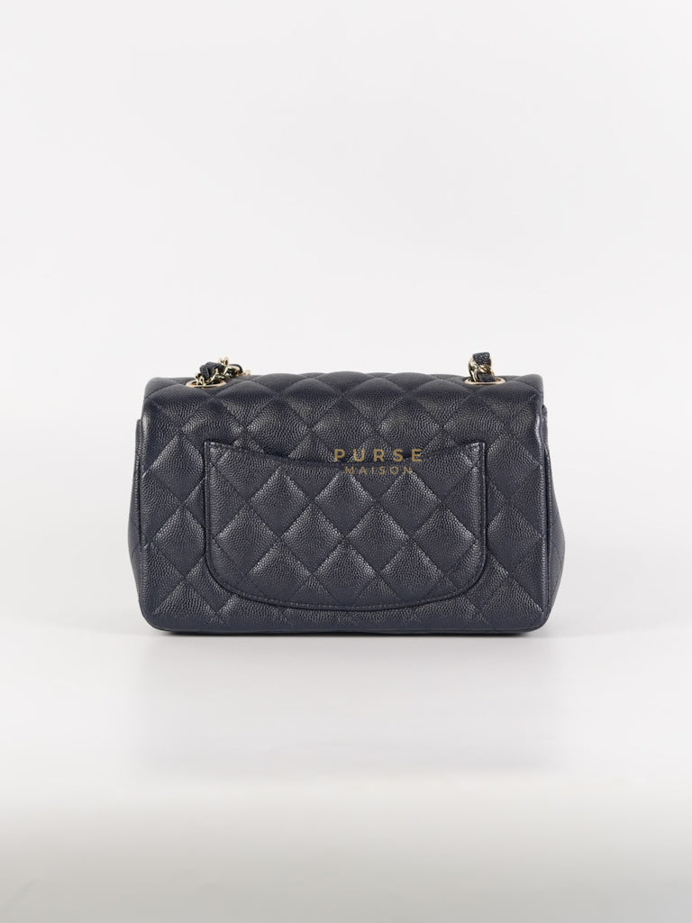 Mini Rectangular in Navy Blue Caviar Leather & Light Gold Hardware Series 26 | Purse Maison Luxury Bags Shop