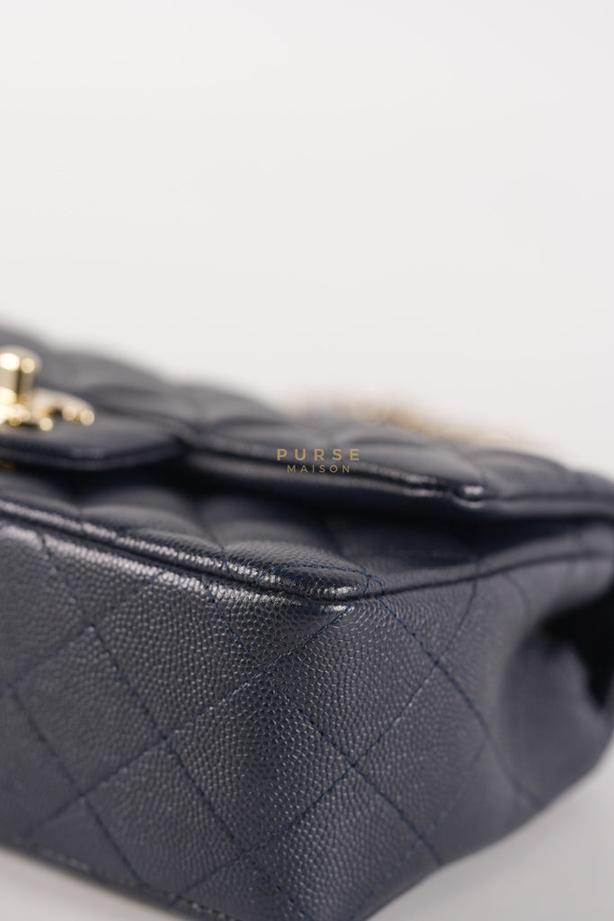 Mini Rectangular in Navy Blue Caviar Leather & Light Gold Hardware Series 26 | Purse Maison Luxury Bags Shop