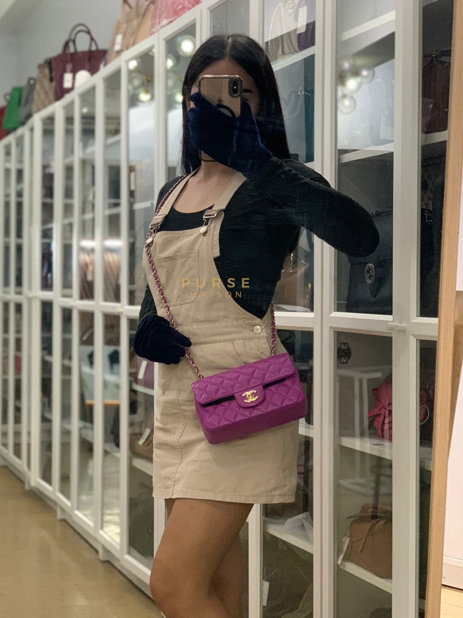 Mini Rectangular Shoulder Bag in Violet Lambskin Leather & Gold Hardware Series 30 | Purse Maison Luxury Bags Shop