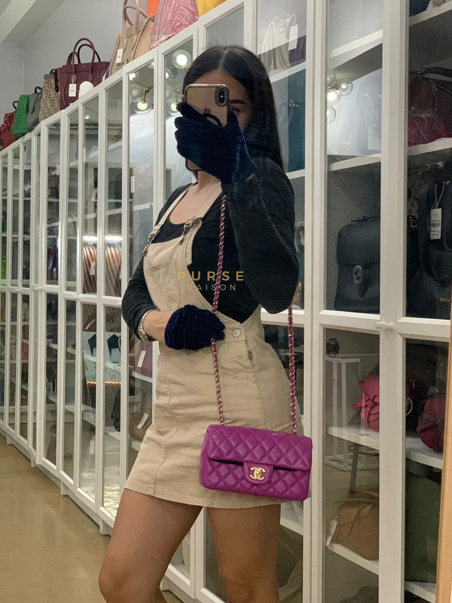Mini Rectangular Shoulder Bag in Violet Lambskin Leather & Gold Hardware Series 30 | Purse Maison Luxury Bags Shop