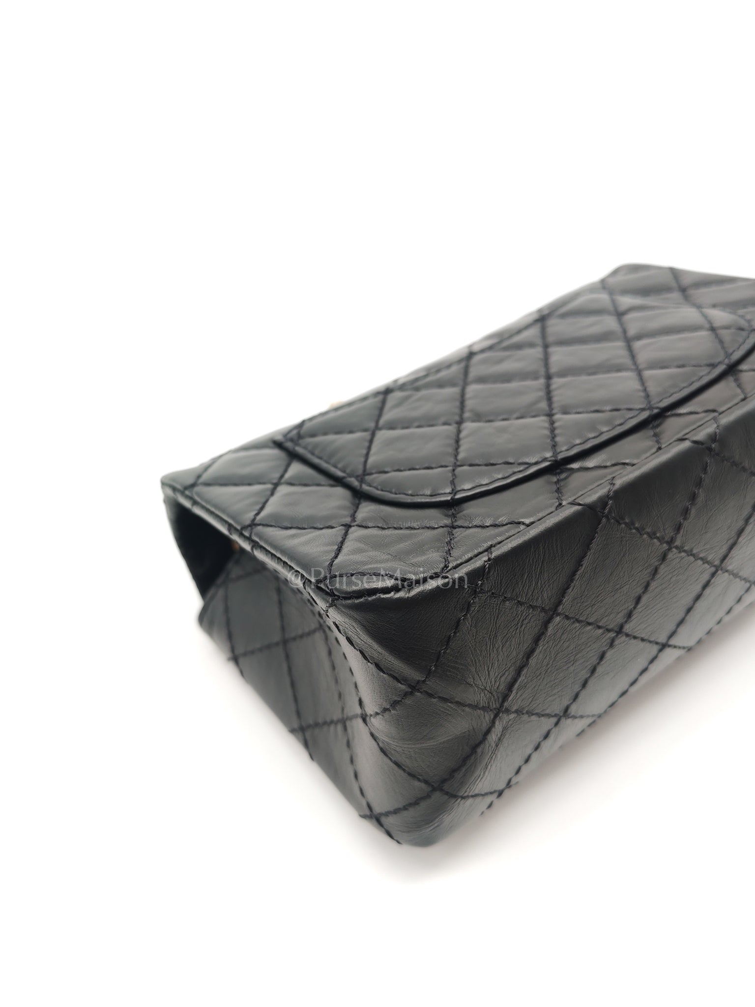 Mini Reissue 2.55 in Black Quilted Distressed Lambskin Leather and Aged Gold Hardware (Microchip) | Purse Maison Luxury Bags Shop