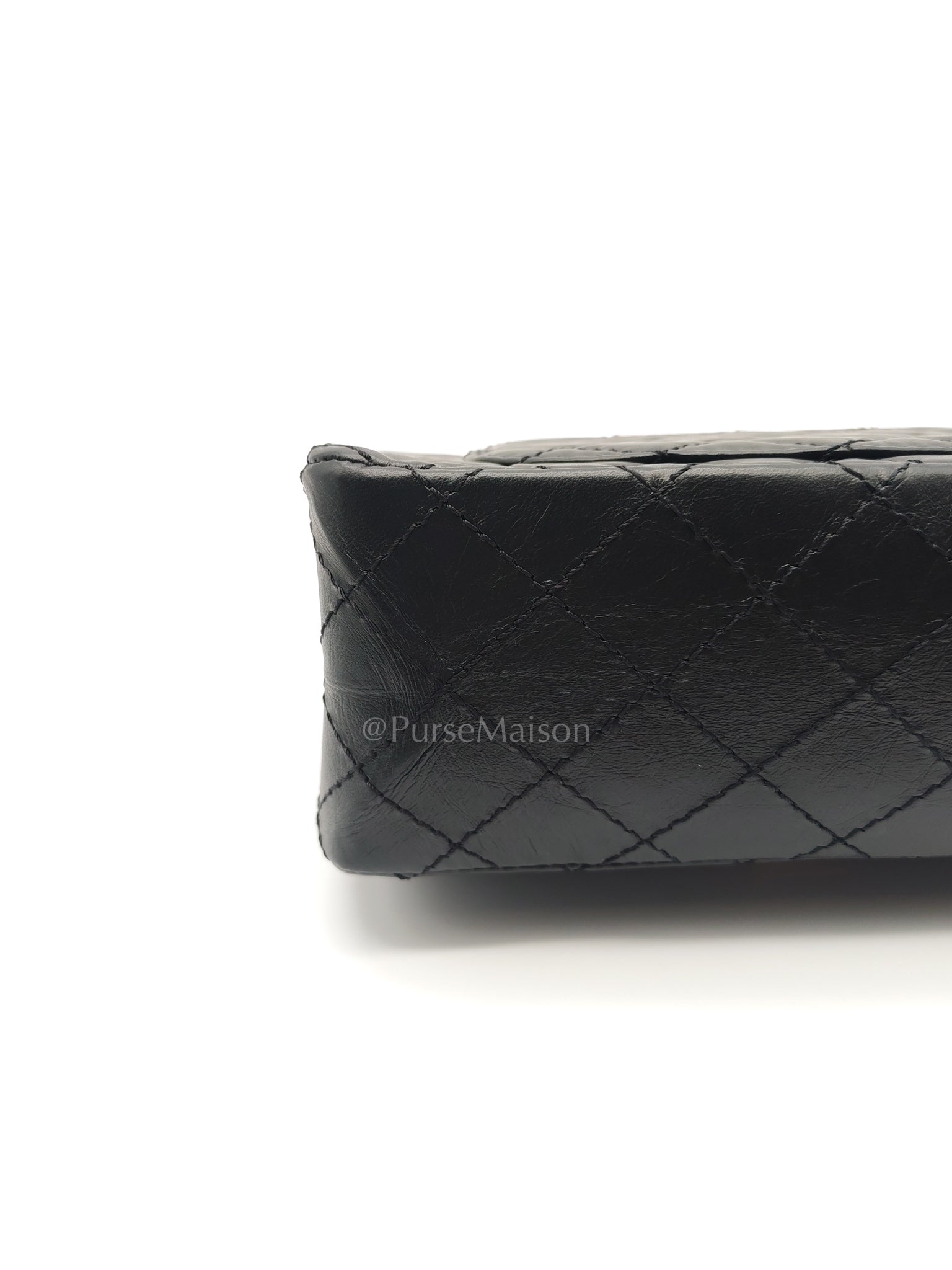 Mini Reissue 2.55 in Black Quilted Distressed Lambskin Leather and Aged Gold Hardware (Microchip) | Purse Maison Luxury Bags Shop