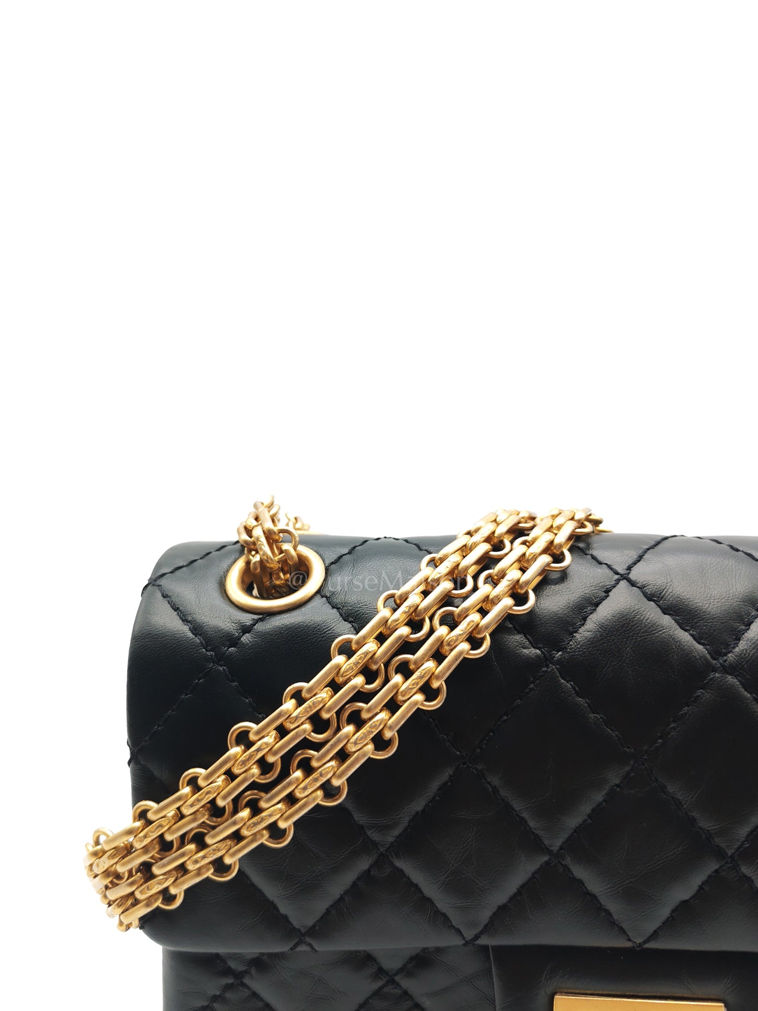 Mini Reissue 2.55 in Black Quilted Distressed Lambskin Leather and Aged Gold Hardware (Microchip) | Purse Maison Luxury Bags Shop