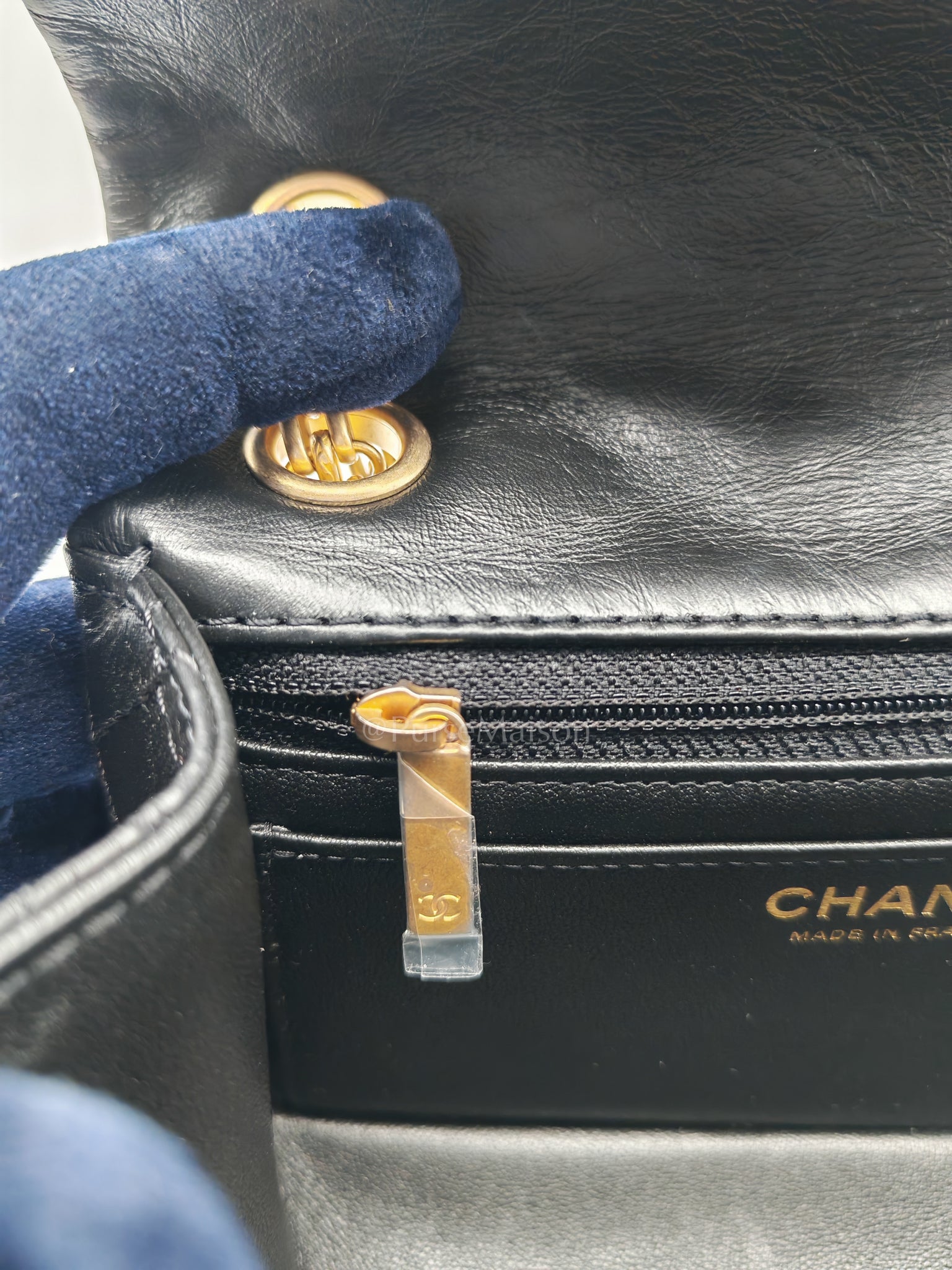 Mini Reissue 2.55 in Black Quilted Distressed Lambskin Leather and Aged Gold Hardware (Microchip) | Purse Maison Luxury Bags Shop