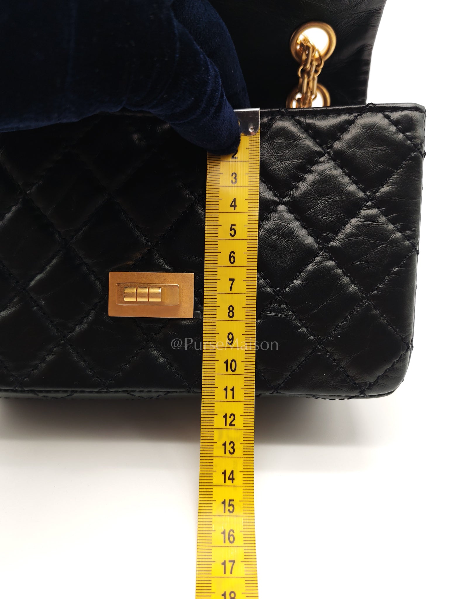 Mini Reissue 2.55 in Black Quilted Distressed Lambskin Leather and Aged Gold Hardware (Microchip) | Purse Maison Luxury Bags Shop