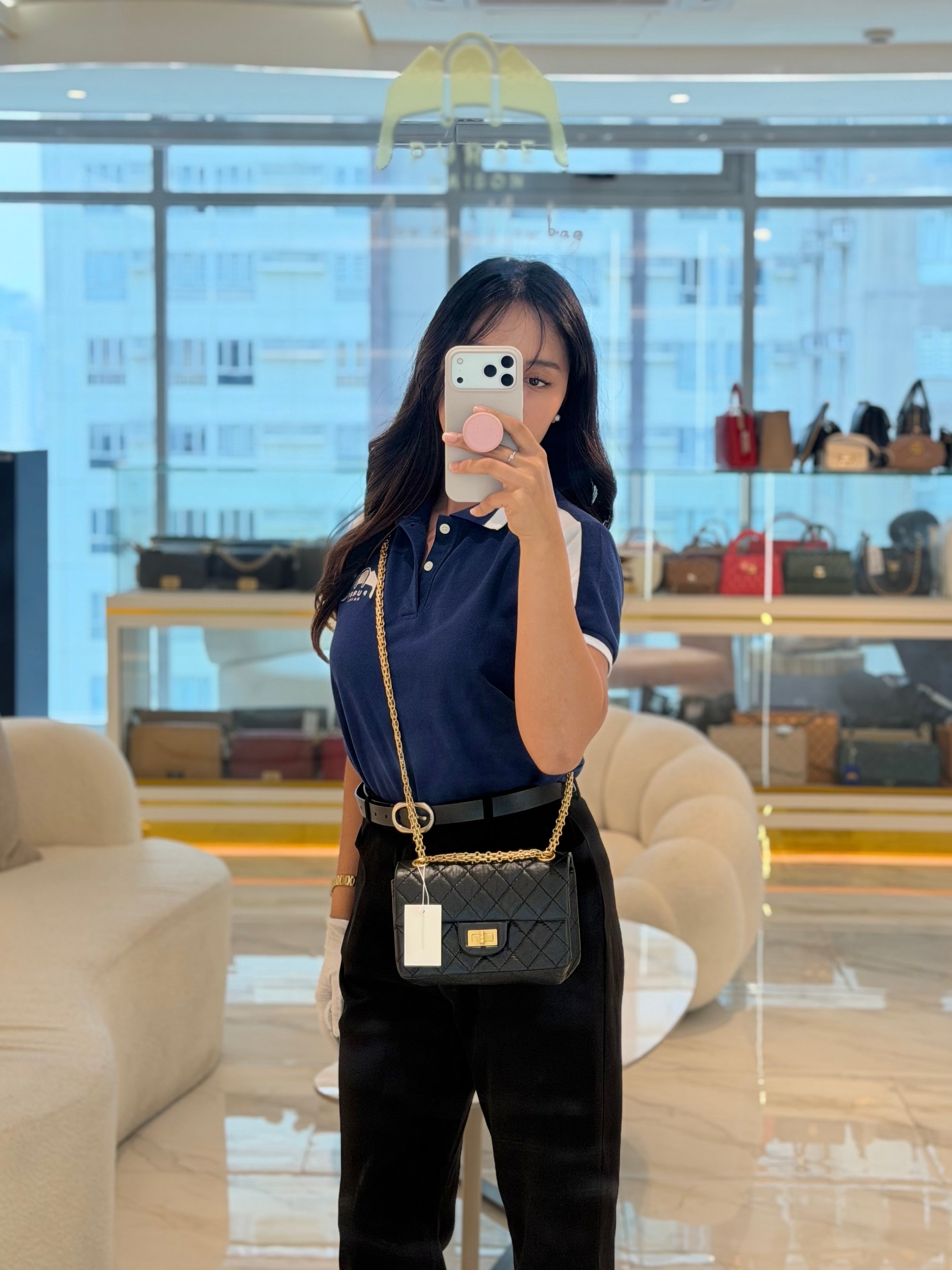 Mini Reissue 2.55 in Black Quilted Distressed Lambskin Leather and Aged Gold Hardware (Microchip) | Purse Maison Luxury Bags Shop