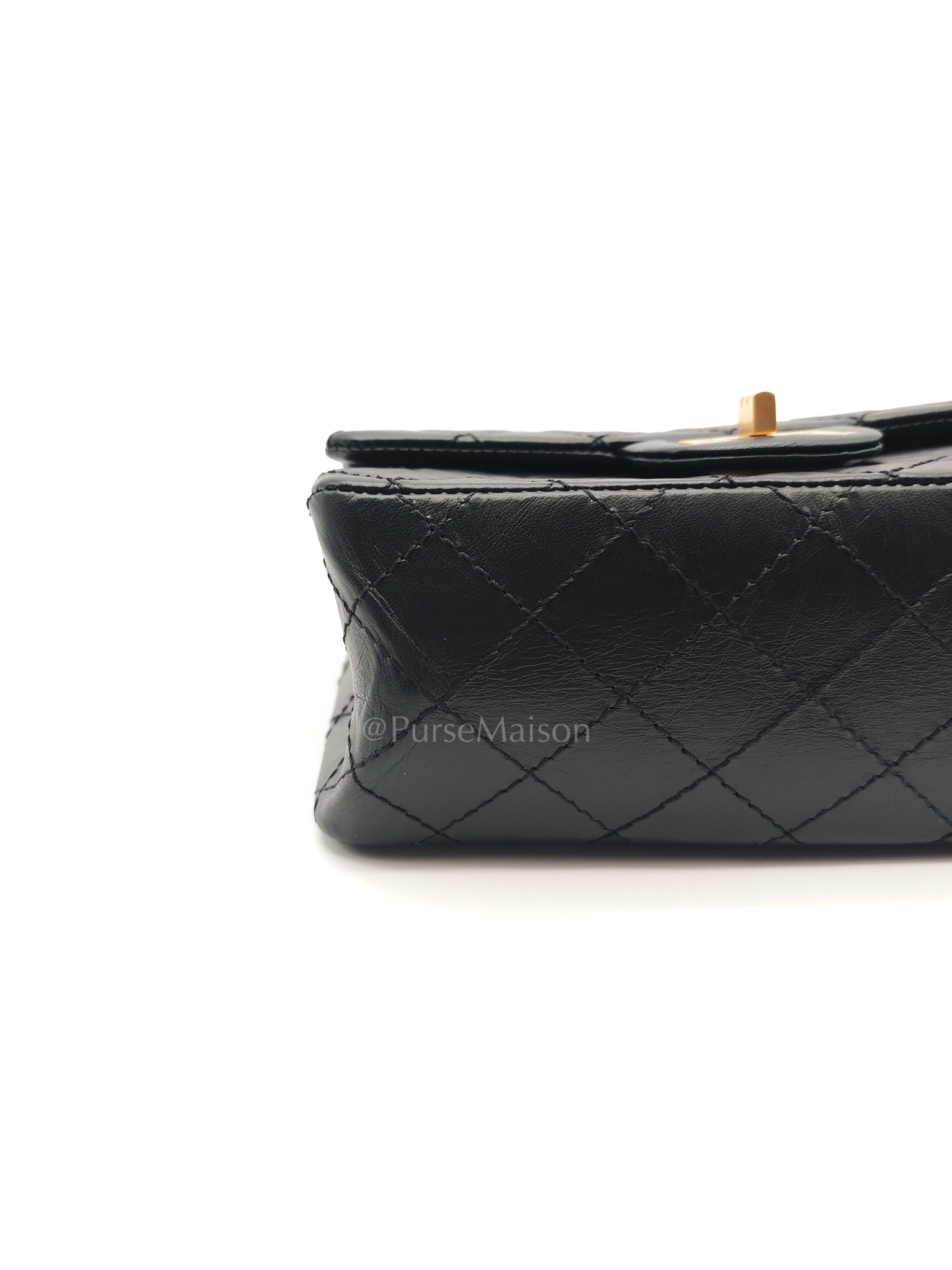 Mini Reissue 2.55 in Black Quilted Distressed Lambskin Leather and Aged Gold Hardware (Microchip) | Purse Maison Luxury Bags Shop