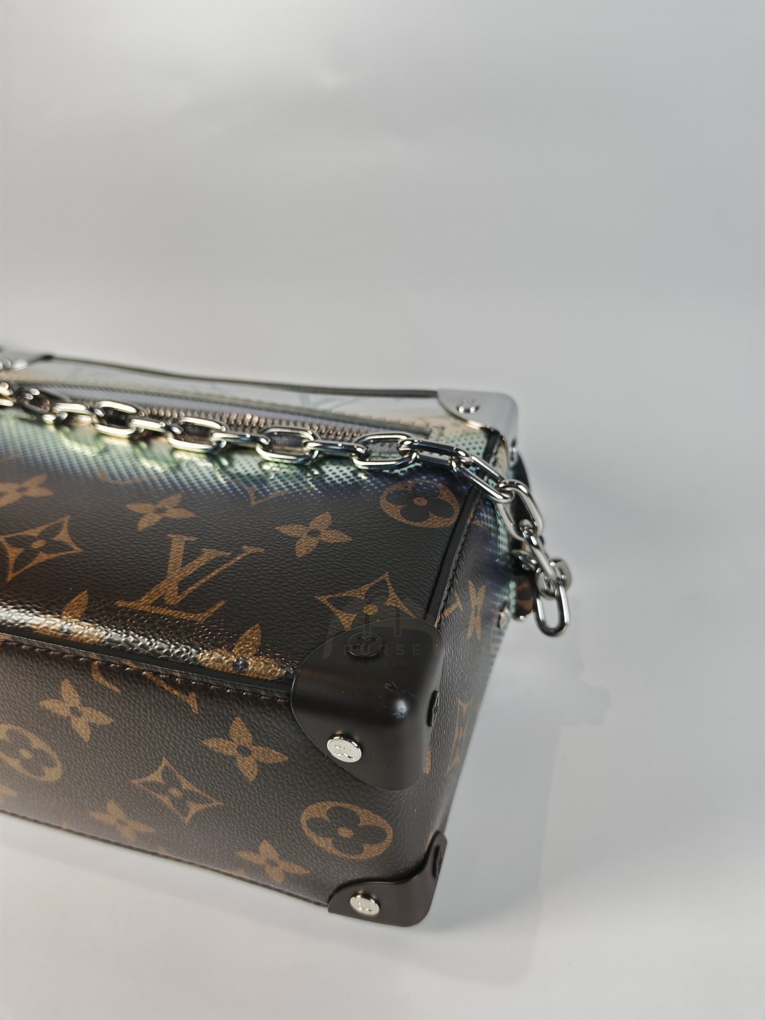 Mini Soft Trunk in Metallic Nebula Monogram & Silver Hardware Microchip | Purse Maison Luxury Bags Shop