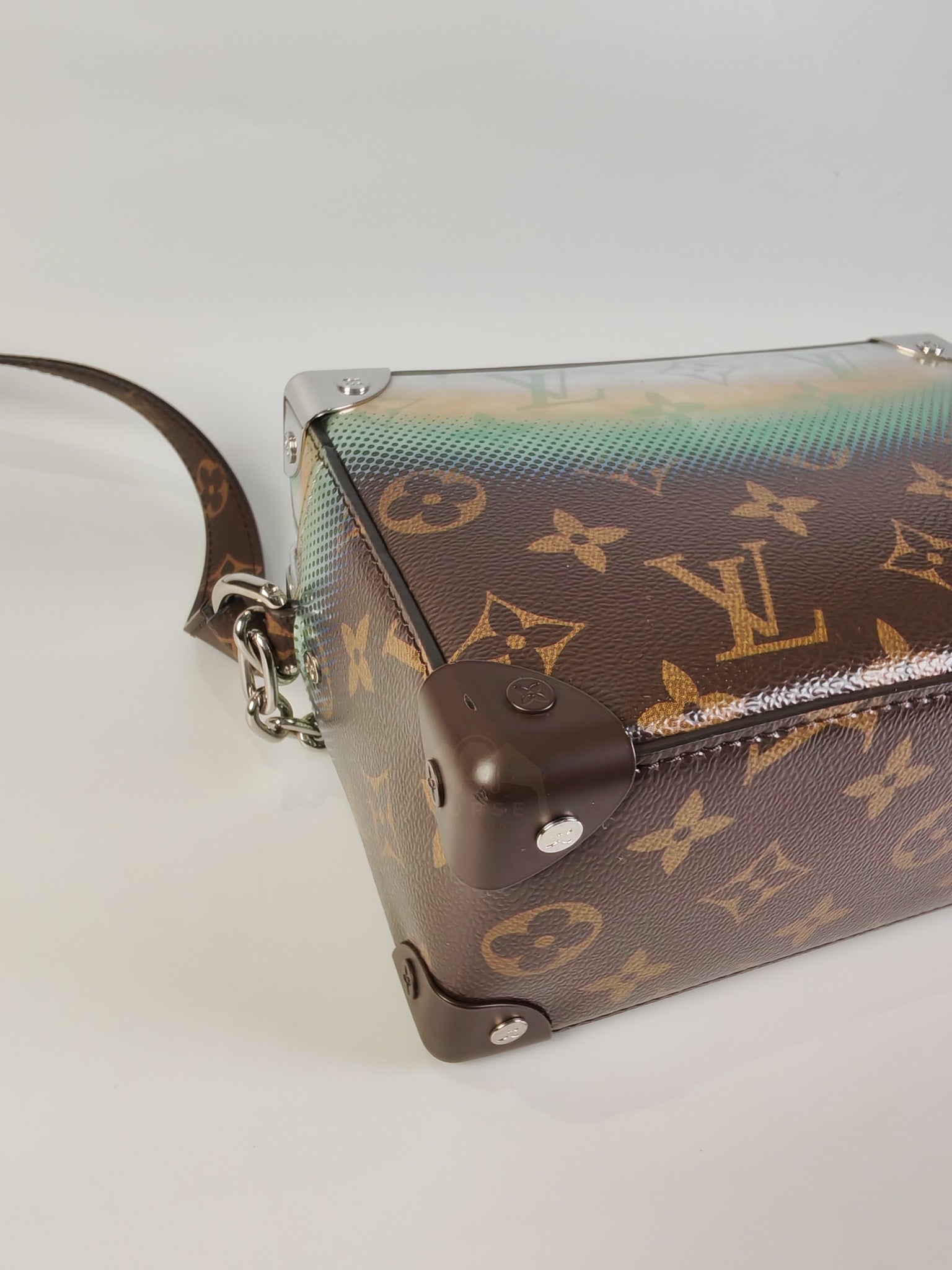 Mini Soft Trunk in Metallic Nebula Monogram & Silver Hardware Microchip | Purse Maison Luxury Bags Shop