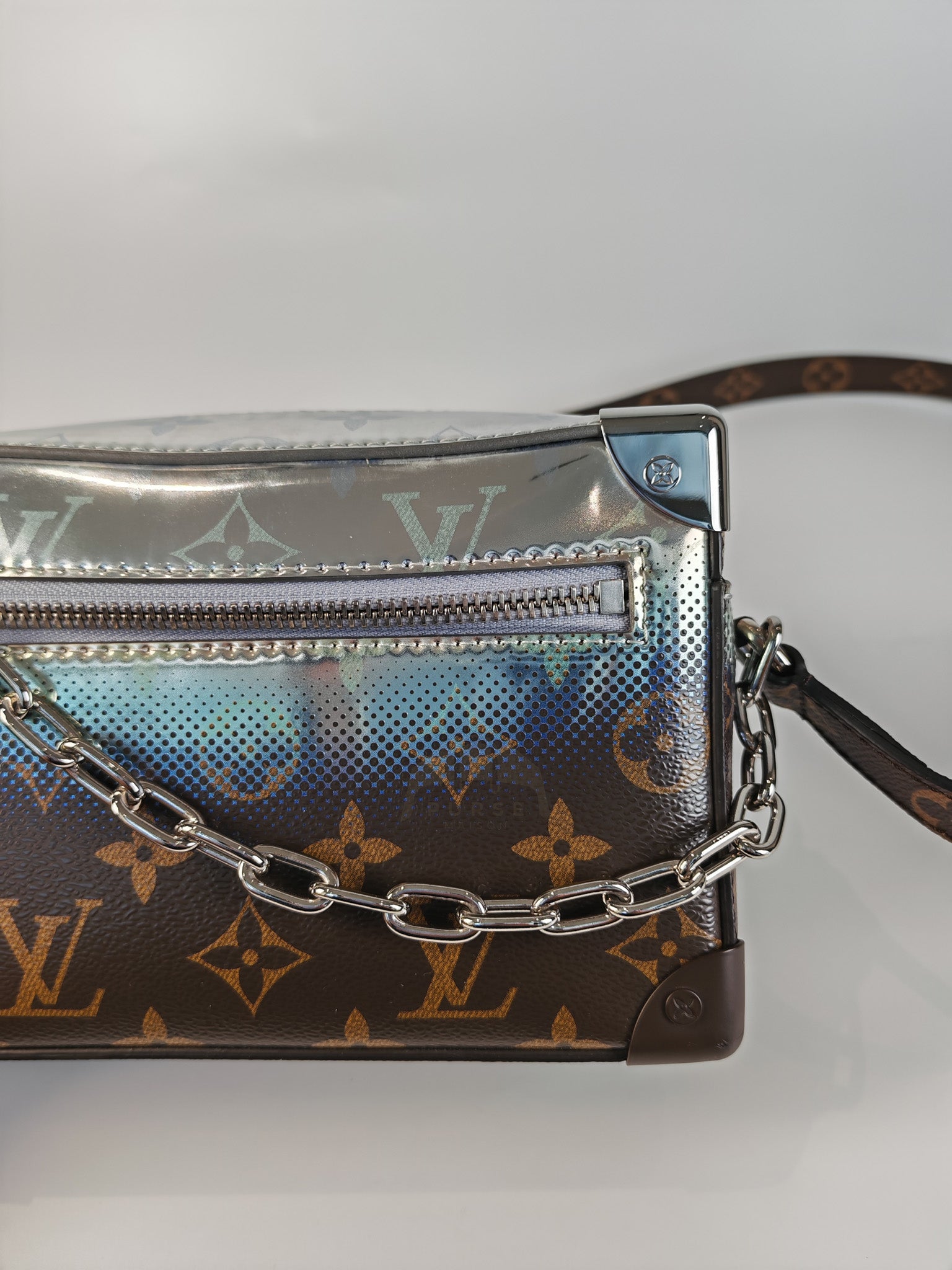 Mini Soft Trunk in Metallic Nebula Monogram & Silver Hardware Microchip | Purse Maison Luxury Bags Shop