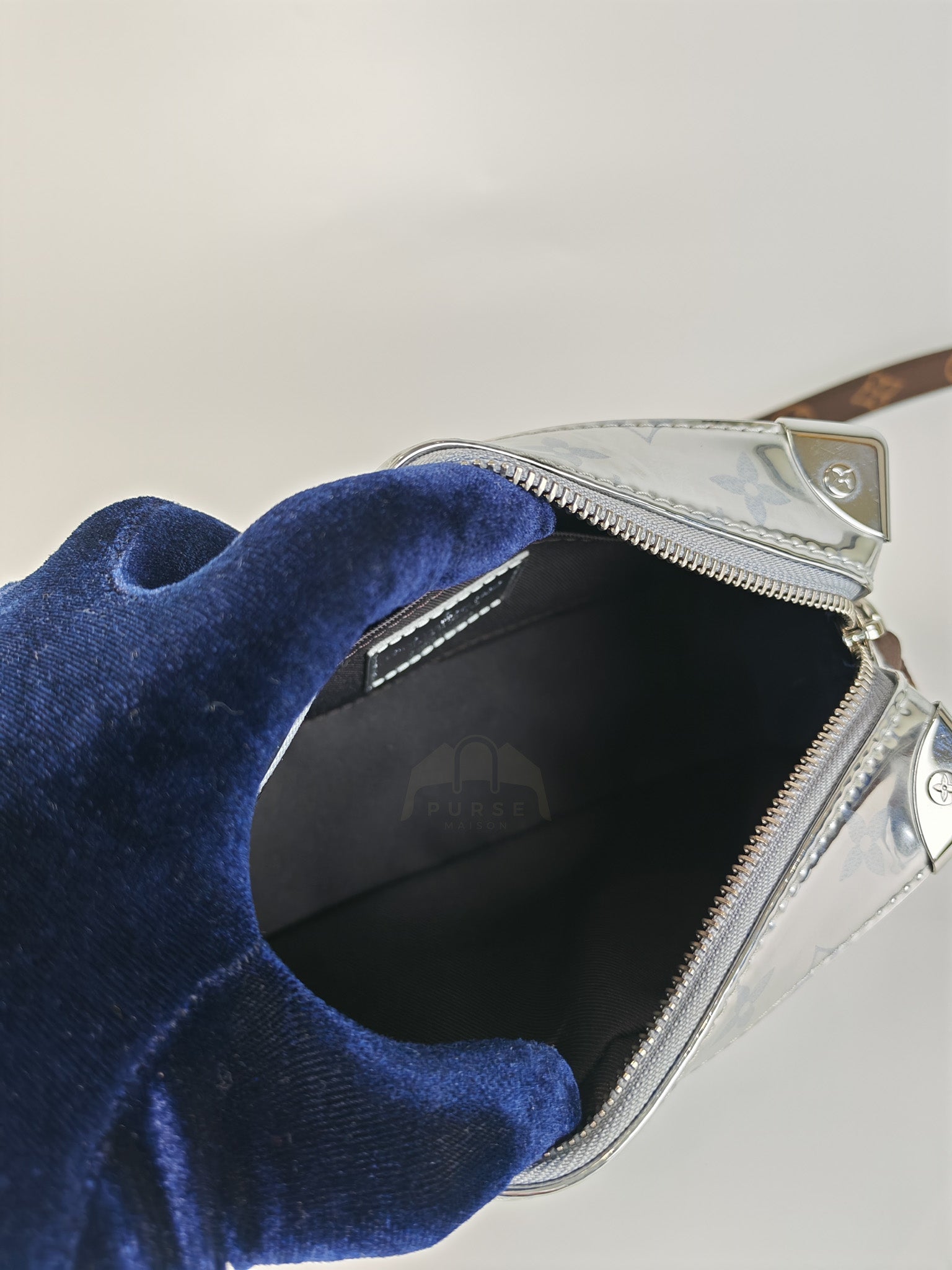 Mini Soft Trunk in Metallic Nebula Monogram & Silver Hardware Microchip | Purse Maison Luxury Bags Shop