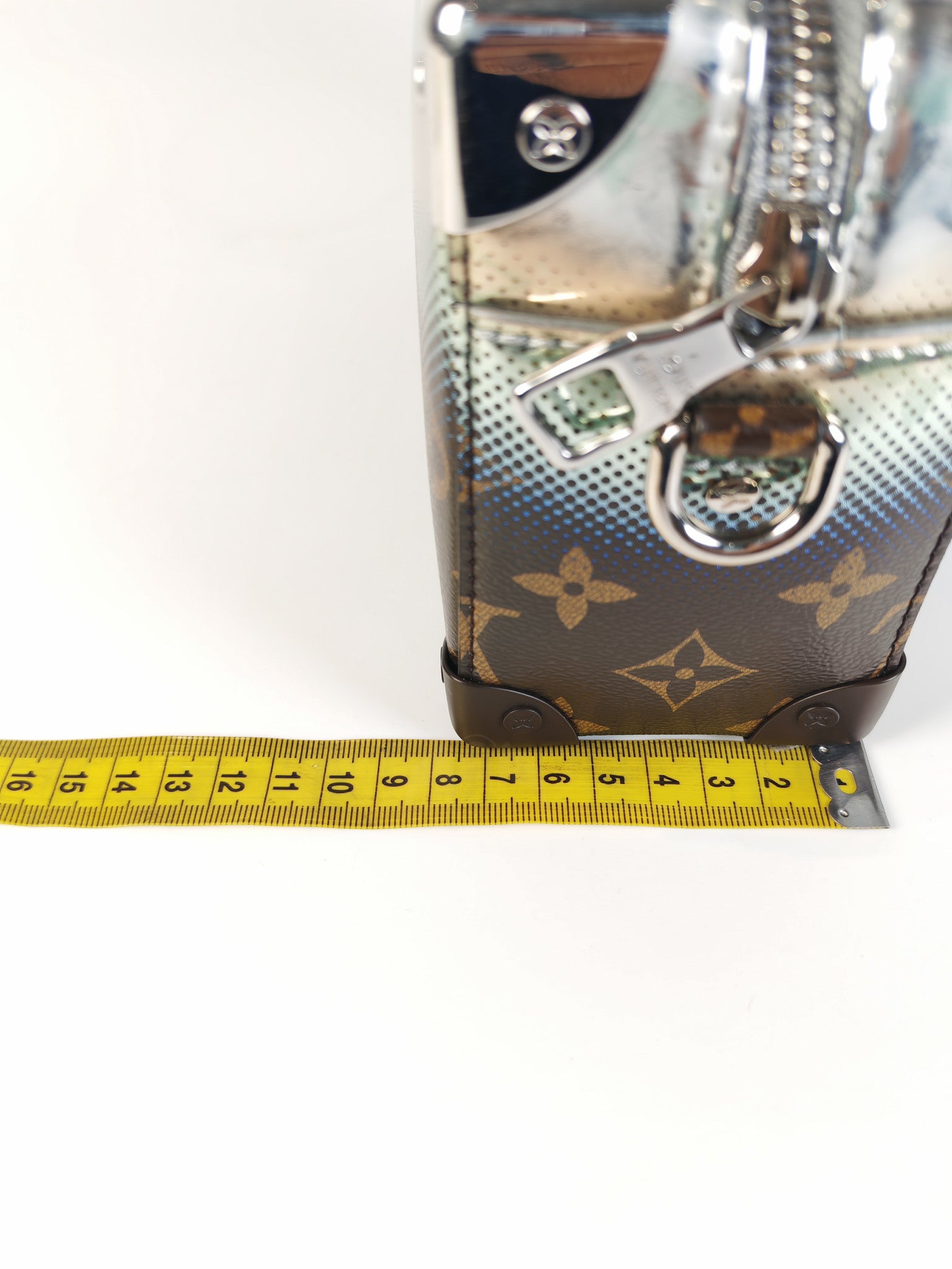 Mini Soft Trunk in Metallic Nebula Monogram & Silver Hardware Microchip | Purse Maison Luxury Bags Shop