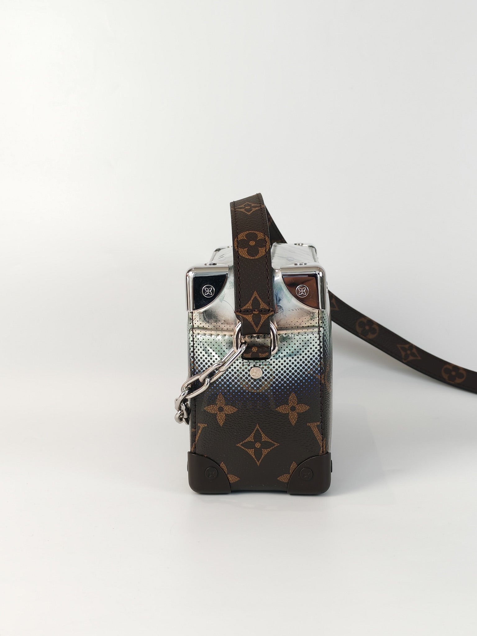 Mini Soft Trunk in Metallic Nebula Monogram & Silver Hardware Microchip | Purse Maison Luxury Bags Shop