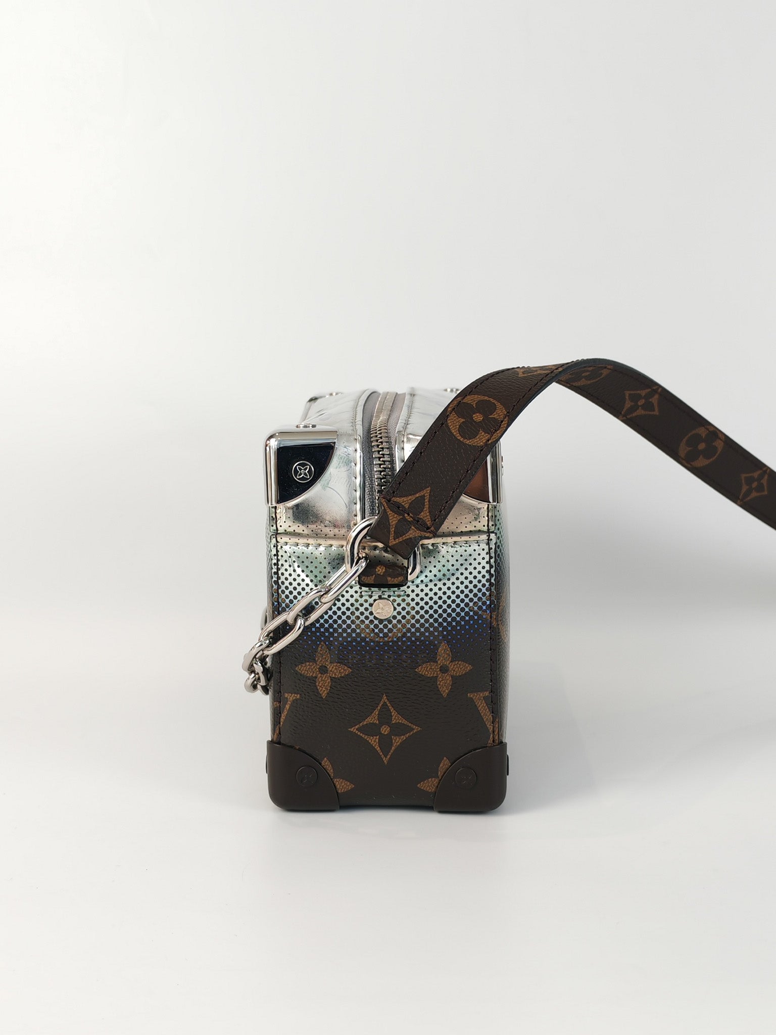 Mini Soft Trunk in Metallic Nebula Monogram & Silver Hardware Microchip | Purse Maison Luxury Bags Shop