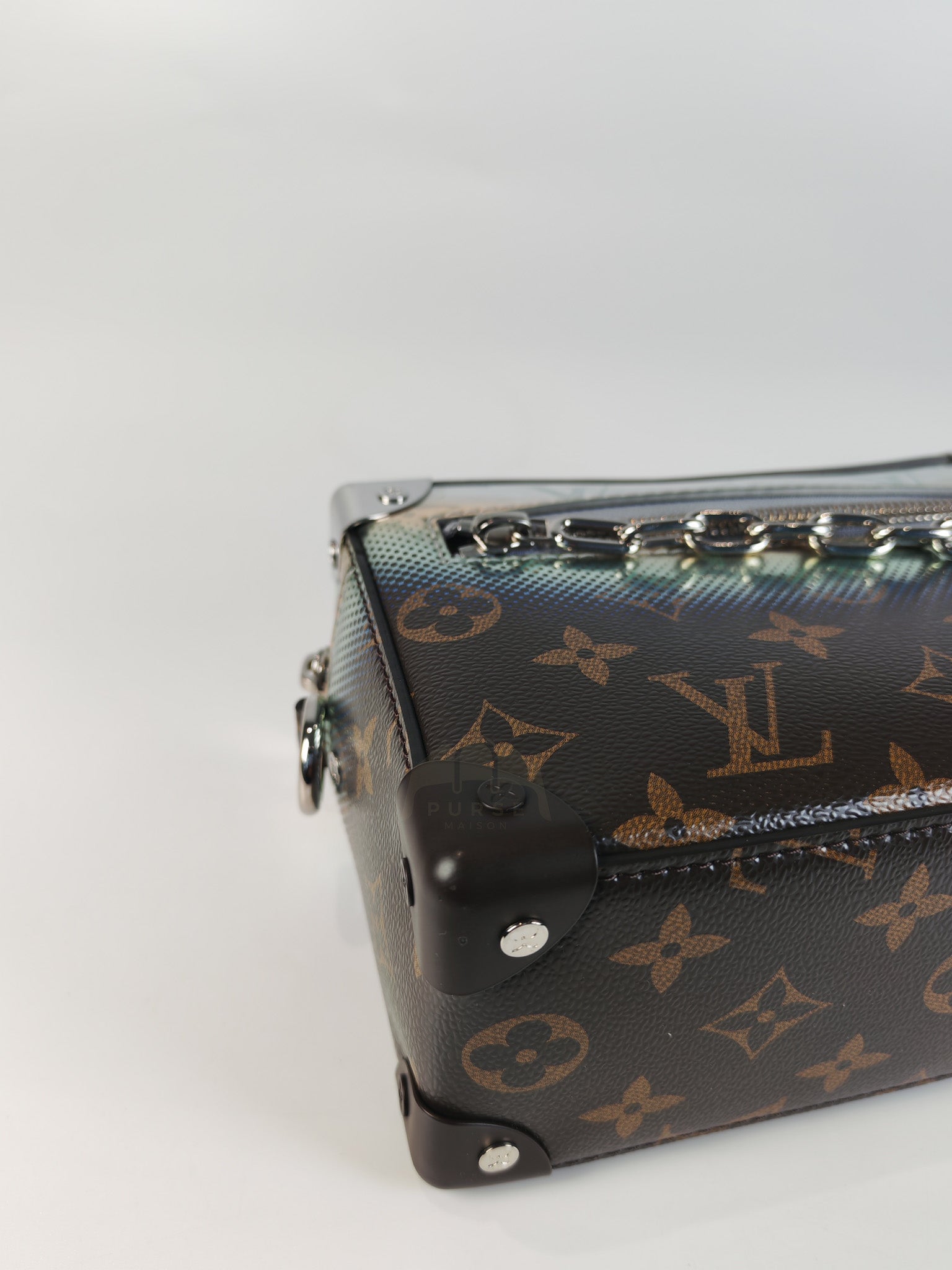 Mini Soft Trunk in Metallic Nebula Monogram & Silver Hardware Microchip | Purse Maison Luxury Bags Shop