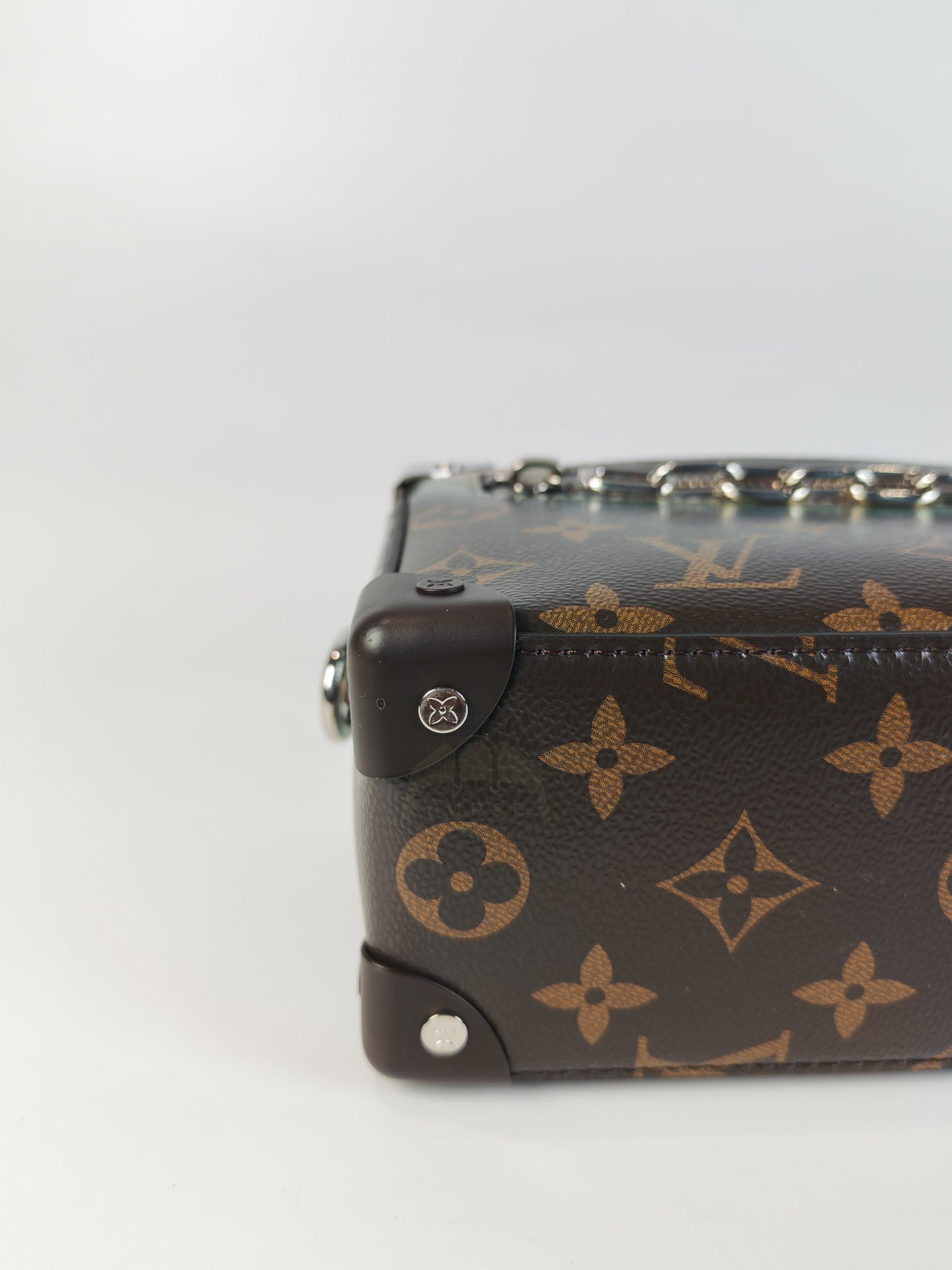 Mini Soft Trunk in Metallic Nebula Monogram & Silver Hardware Microchip | Purse Maison Luxury Bags Shop