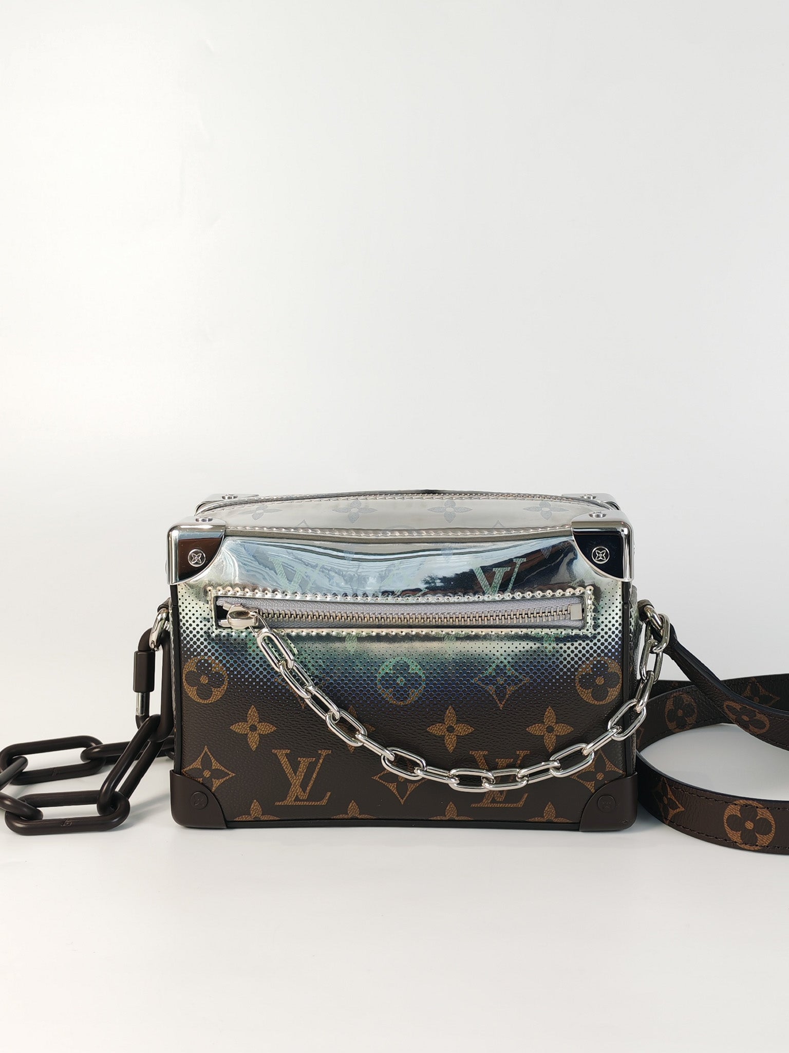 Mini Soft Trunk in Metallic Nebula Monogram & Silver Hardware Microchip | Purse Maison Luxury Bags Shop