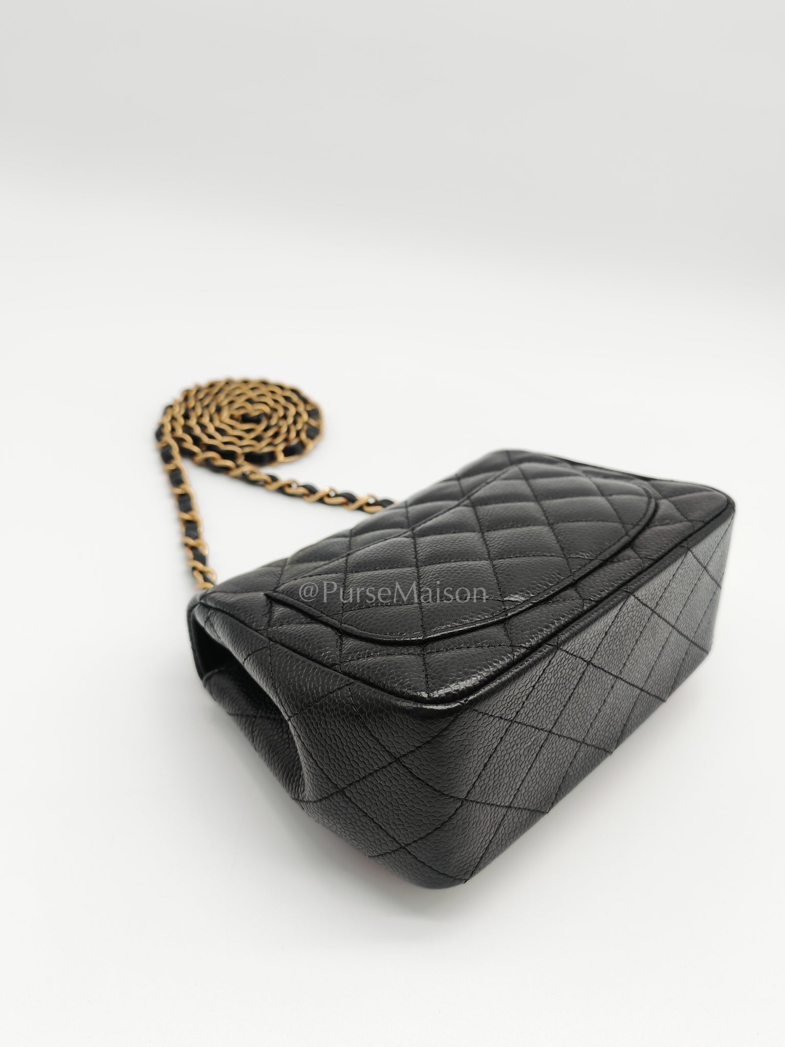 Mini Square Black in Quilted Caviar Leather and Aged Gold Hardware Series 21 | Purse Maison Luxury Bags Shop