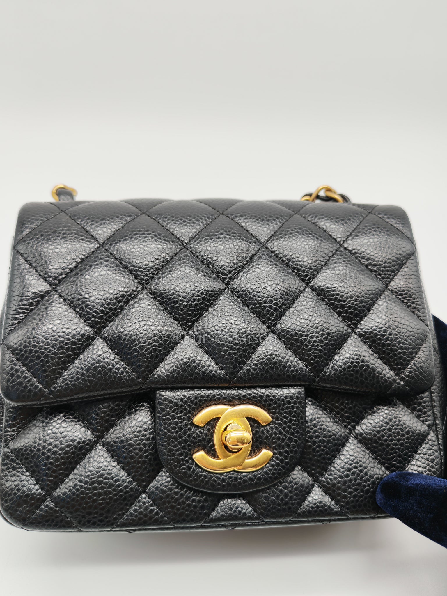 Mini Square Black in Quilted Caviar Leather and Aged Gold Hardware Series 21 | Purse Maison Luxury Bags Shop