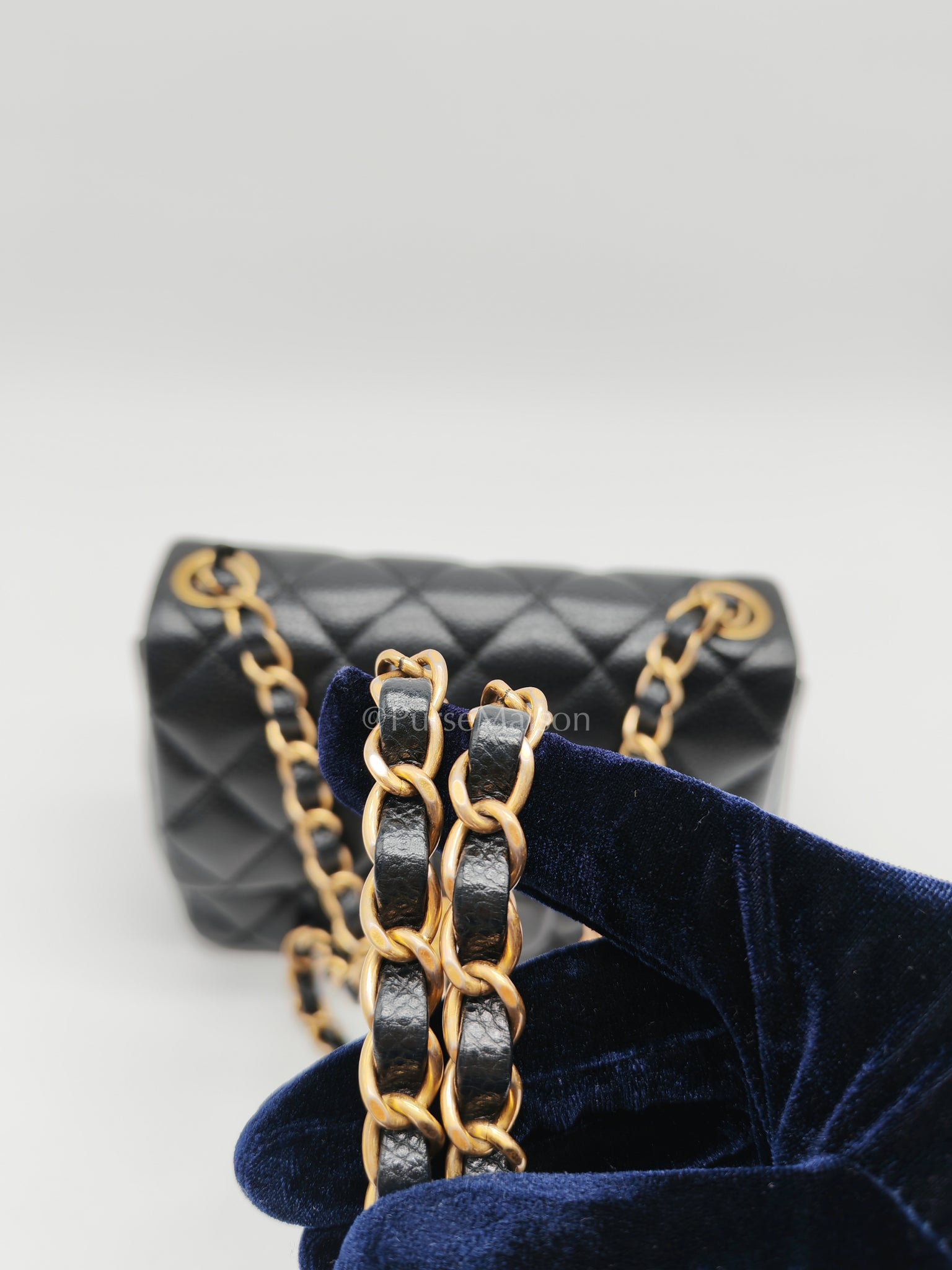 Mini Square Black in Quilted Caviar Leather and Aged Gold Hardware Series 21 | Purse Maison Luxury Bags Shop