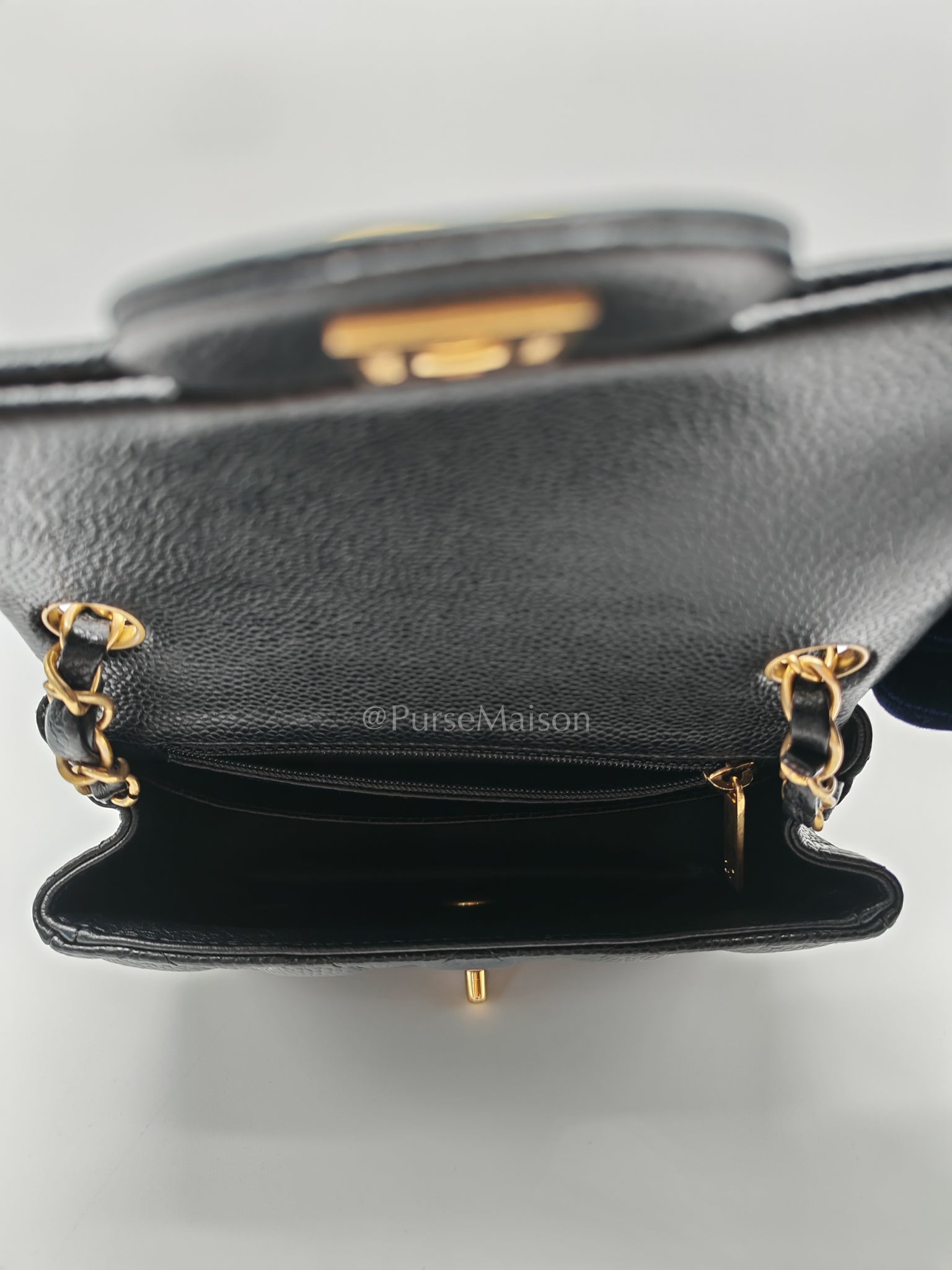 Mini Square Black in Quilted Caviar Leather and Aged Gold Hardware Series 21 | Purse Maison Luxury Bags Shop