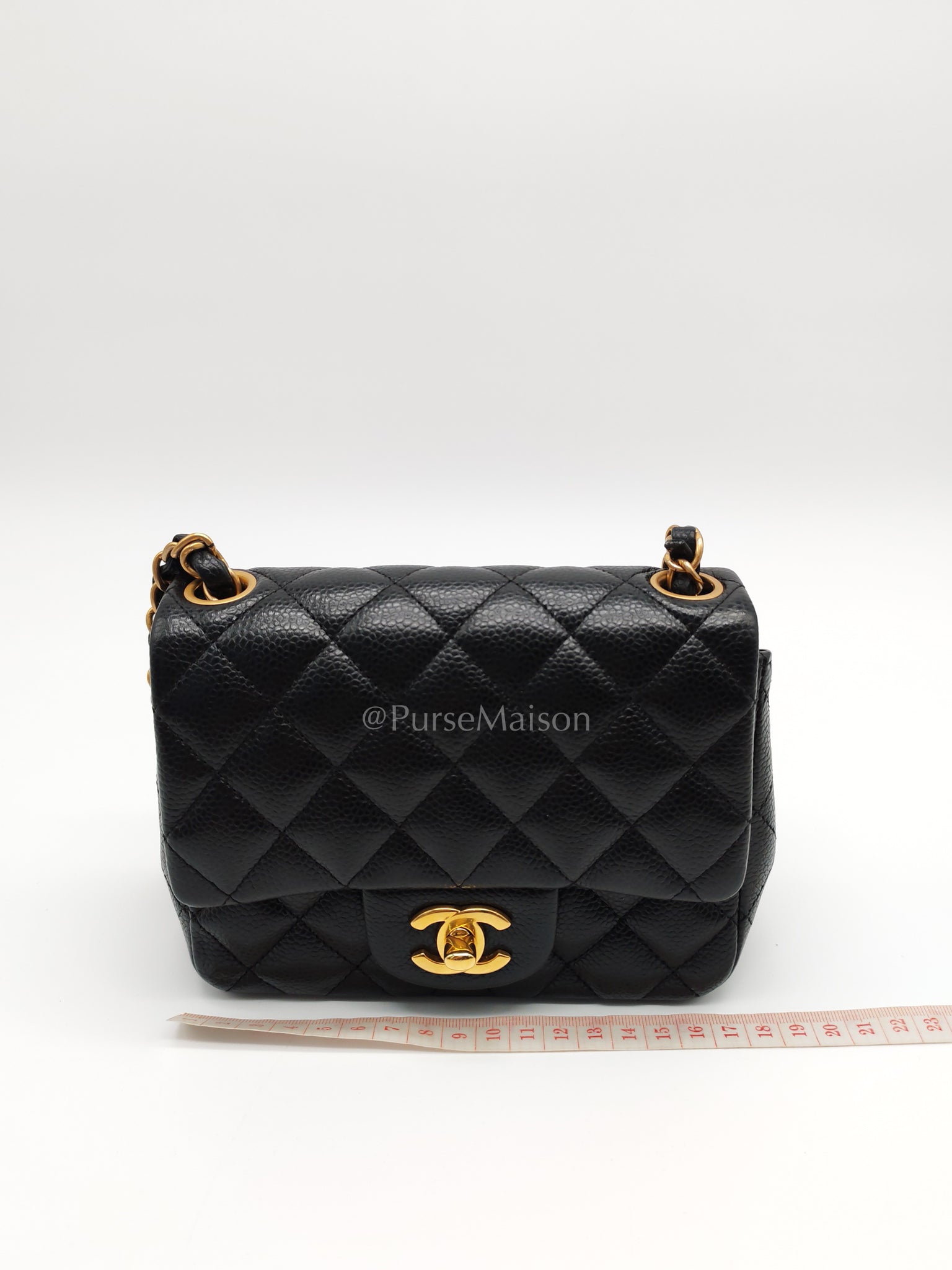 Mini Square Black in Quilted Caviar Leather and Aged Gold Hardware Series 21 | Purse Maison Luxury Bags Shop
