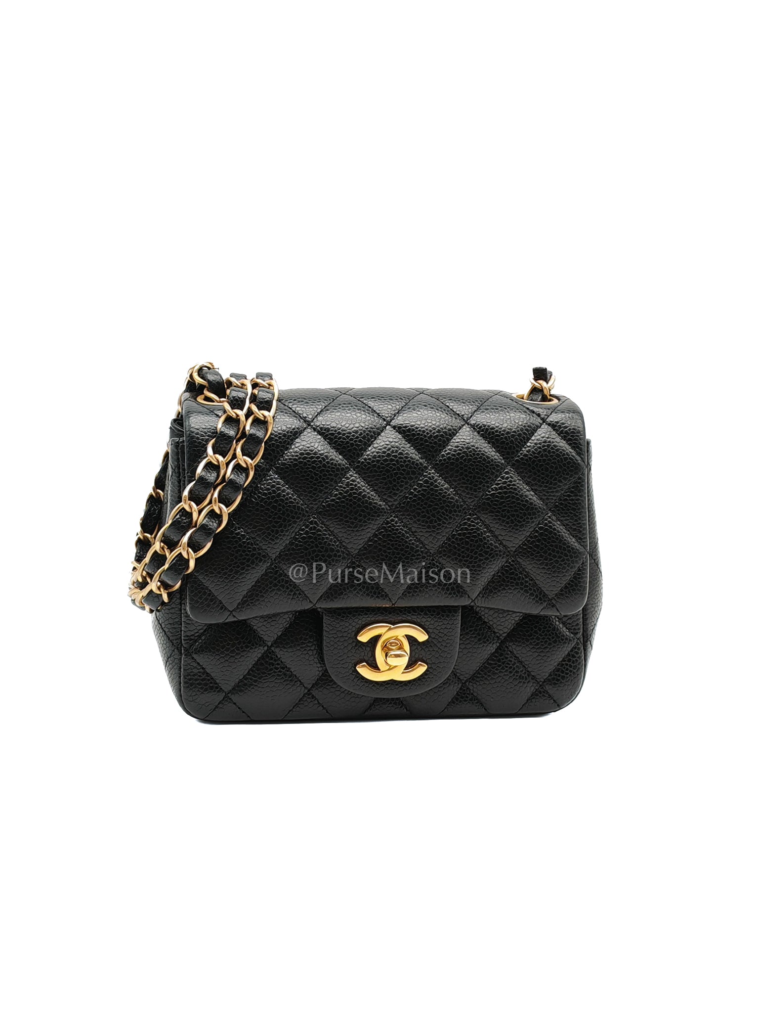 Mini Square Black in Quilted Caviar Leather and Aged Gold Hardware Series 21 | Purse Maison Luxury Bags Shop
