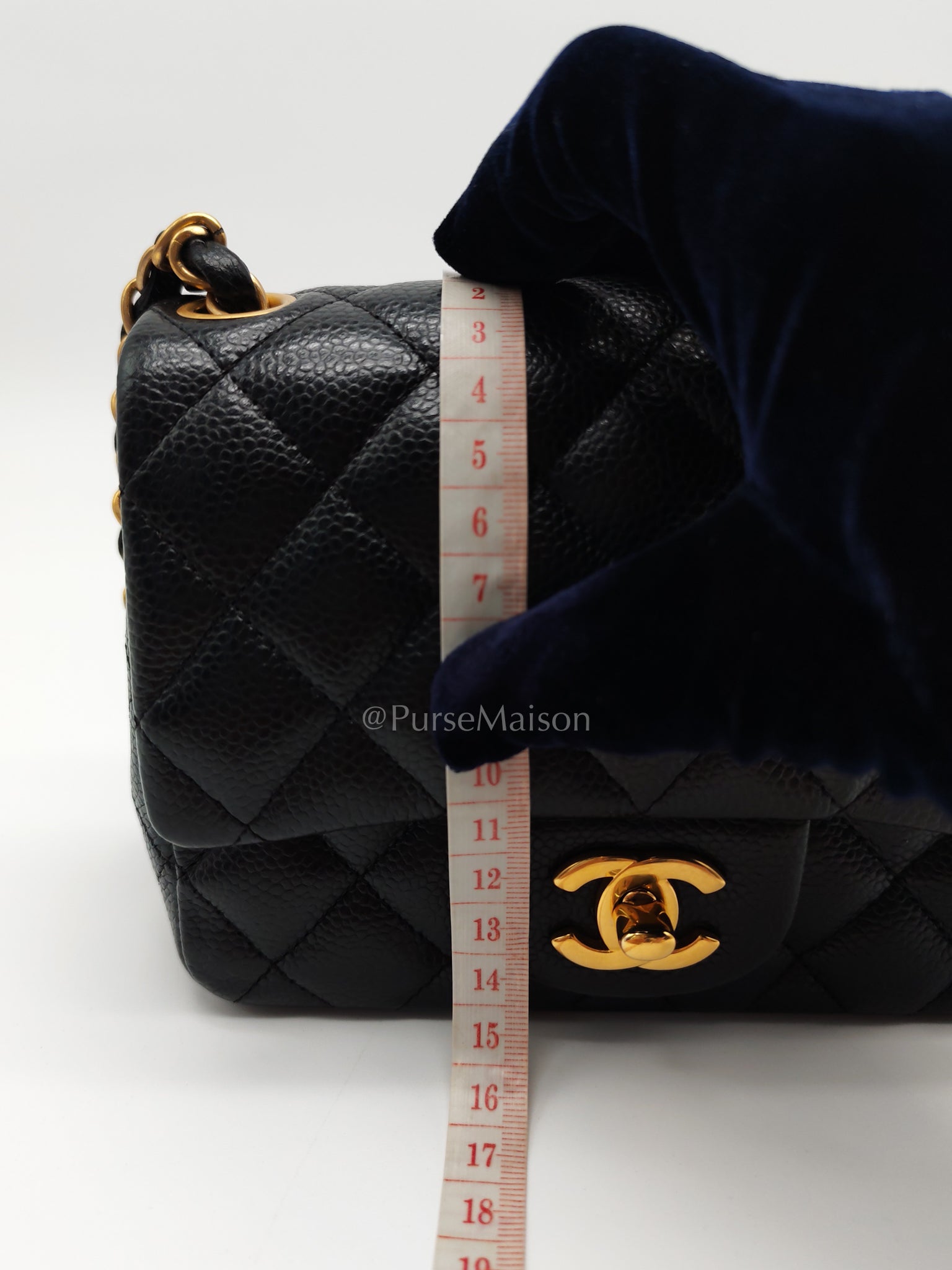 Mini Square Black in Quilted Caviar Leather and Aged Gold Hardware Series 21 | Purse Maison Luxury Bags Shop