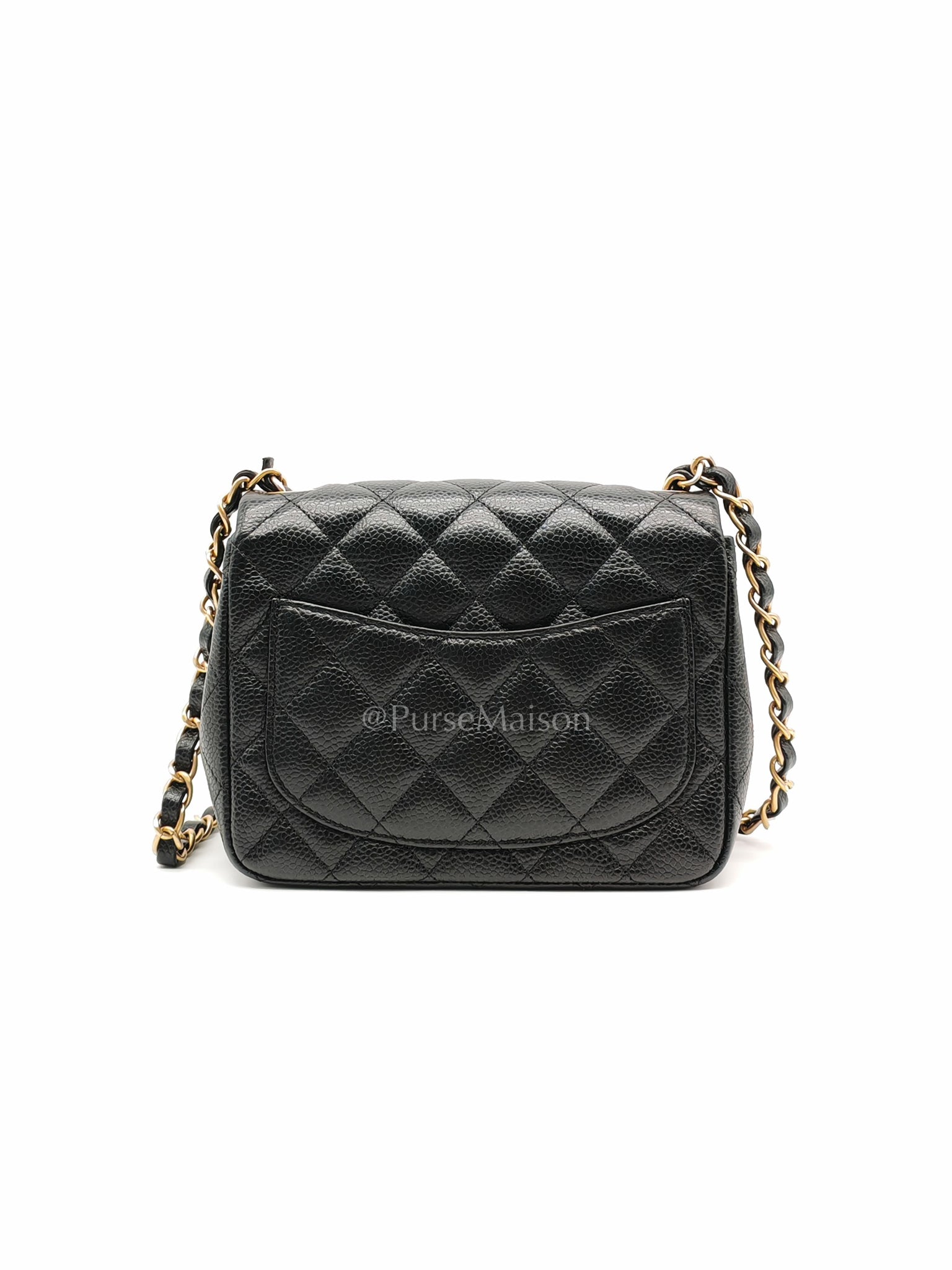 Mini Square Black in Quilted Caviar Leather and Aged Gold Hardware Series 21 | Purse Maison Luxury Bags Shop