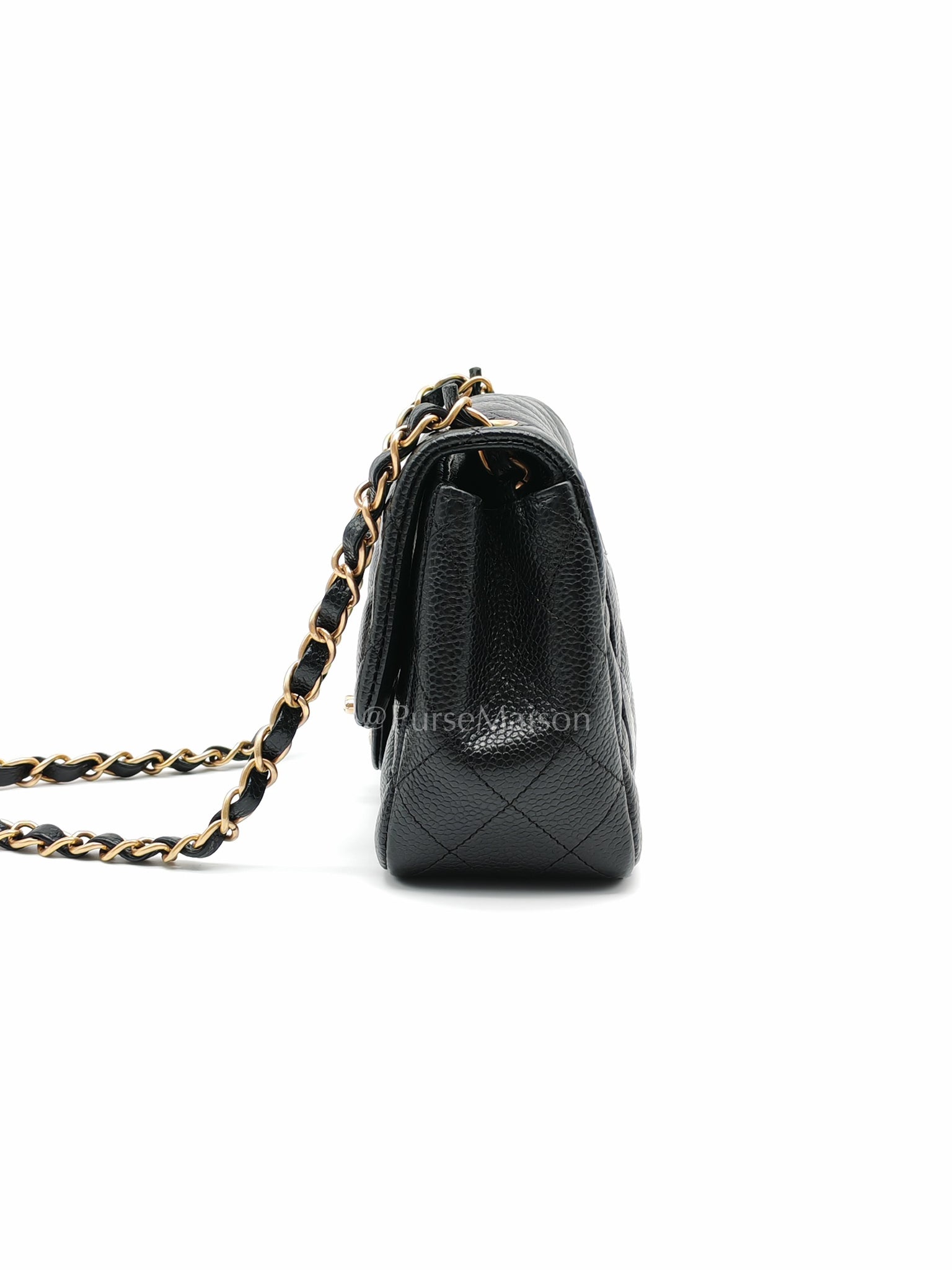 Mini Square Black in Quilted Caviar Leather and Aged Gold Hardware Series 21 | Purse Maison Luxury Bags Shop