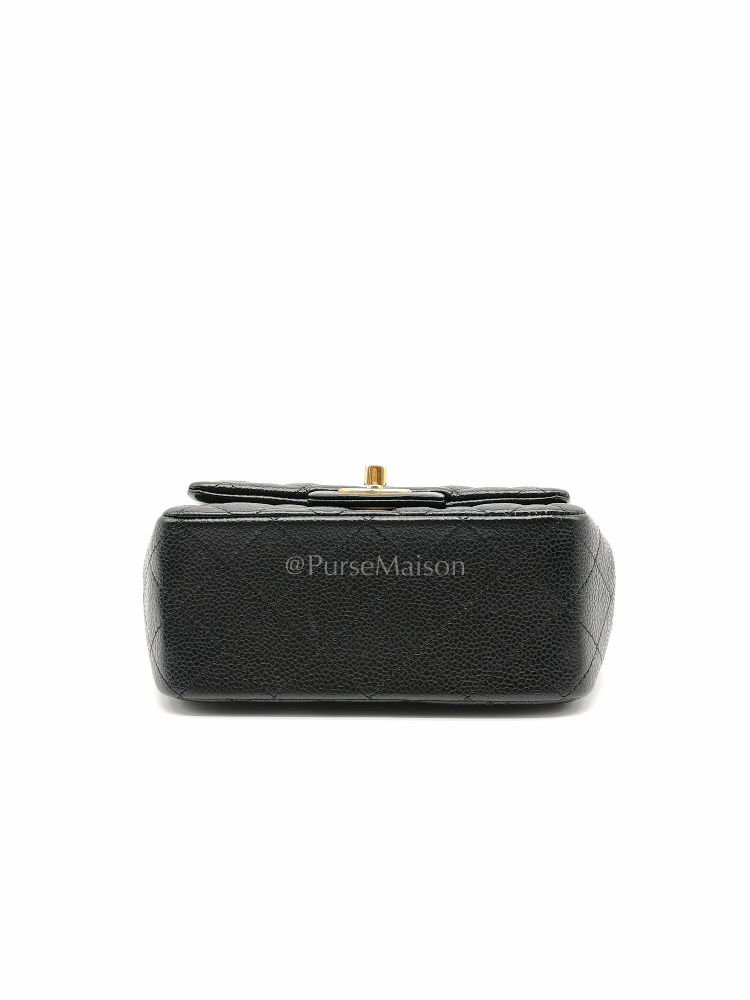 Mini Square Black in Quilted Caviar Leather and Aged Gold Hardware Series 21 | Purse Maison Luxury Bags Shop
