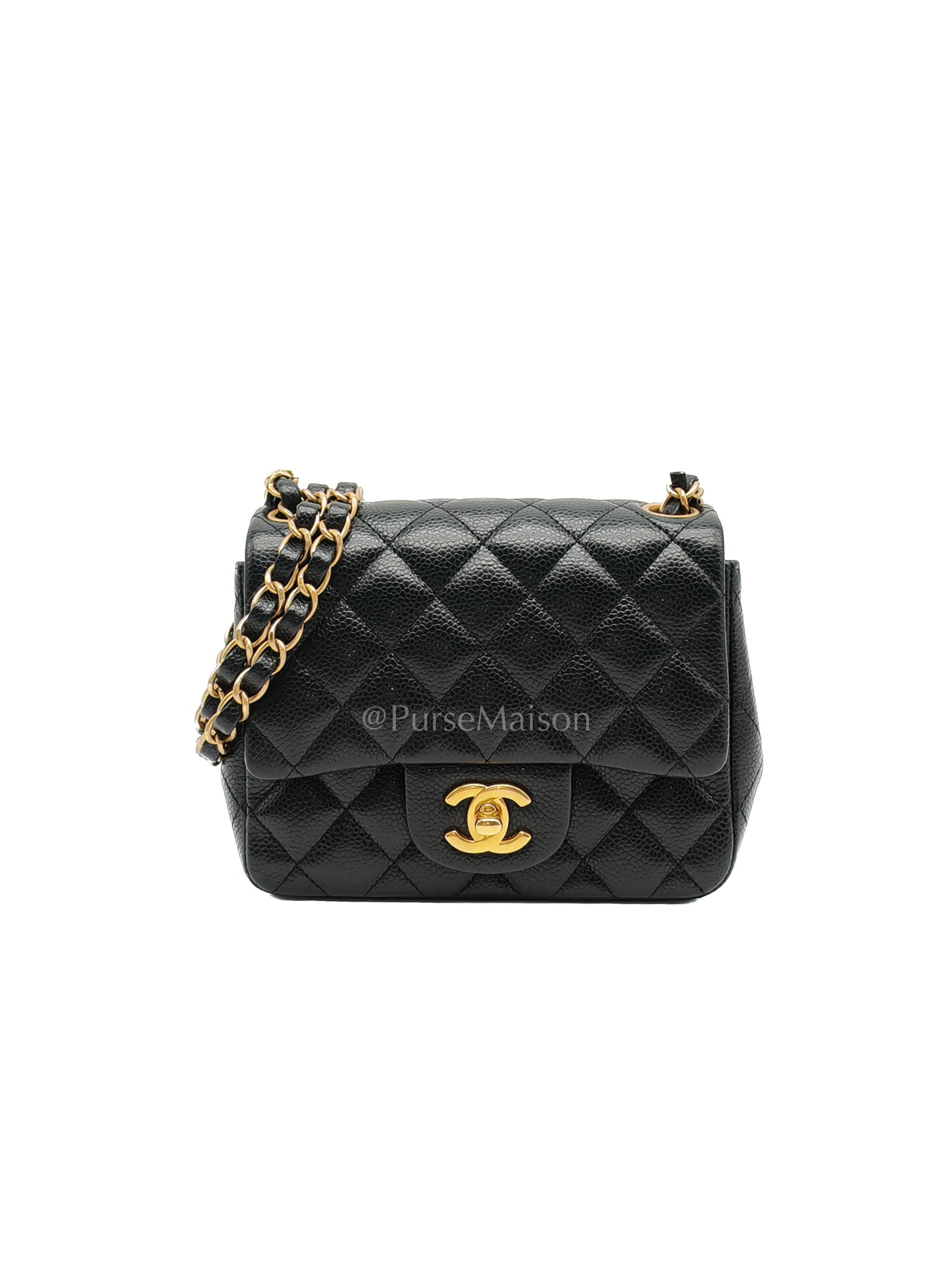 Mini Square Black in Quilted Caviar Leather and Aged Gold Hardware Series 21 | Purse Maison Luxury Bags Shop