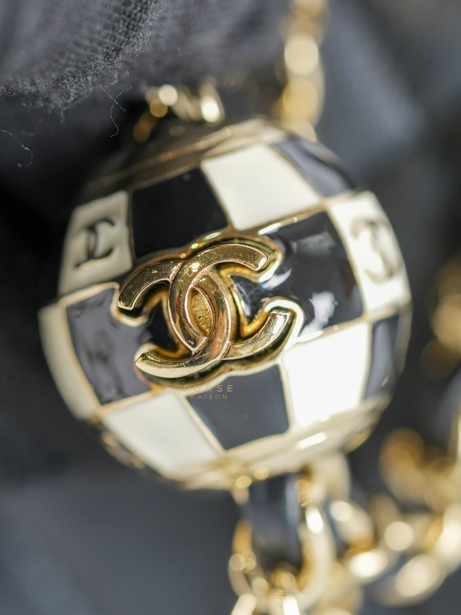 Mini Square Black Quilted Lambskin Leather Soccer Ball Pearl Crush in Gold Hardware (Microchip) | Purse Maison Luxury Bags Shop